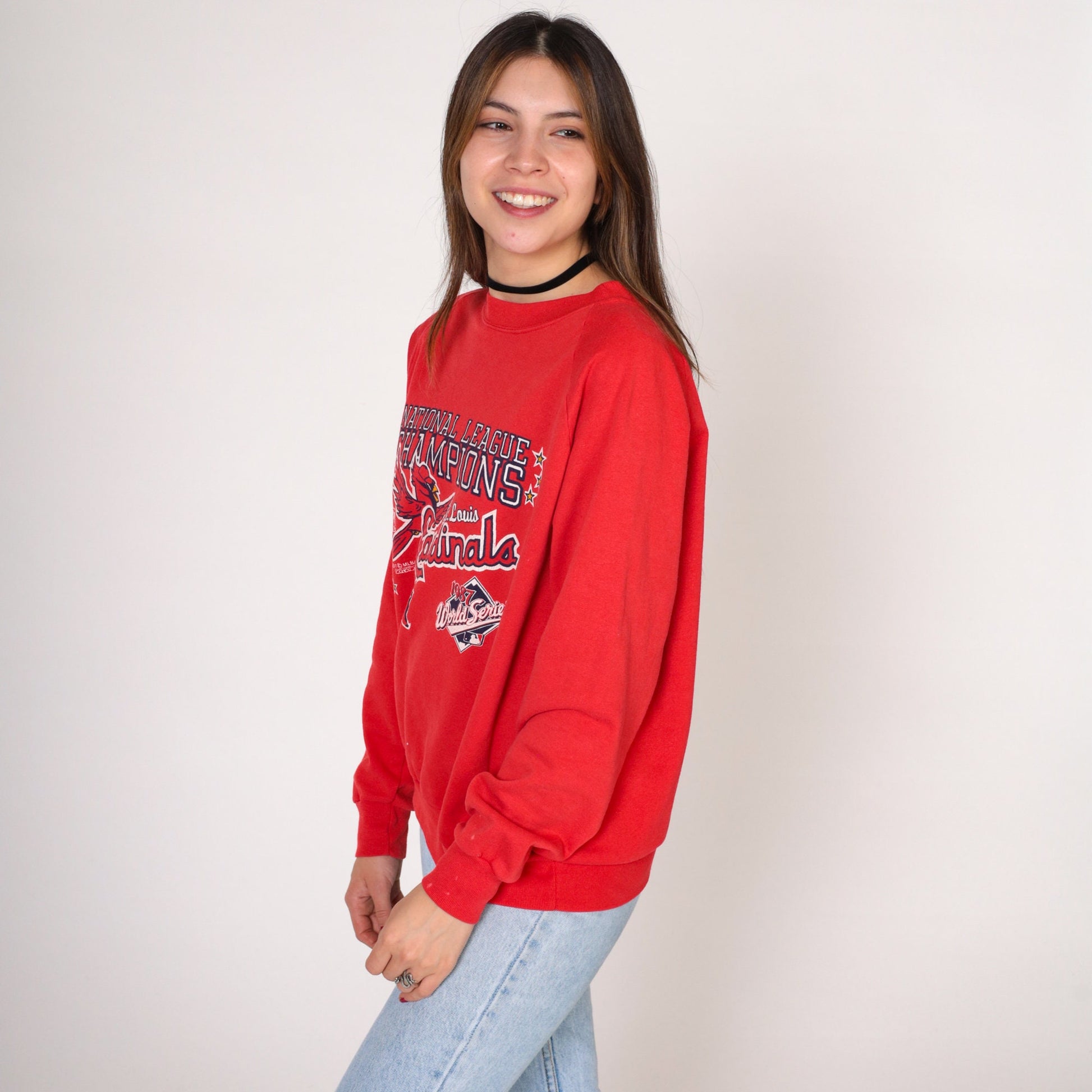 1987 St Louis Cardinals World Series Champions Sweatshirt Red Raglan 80s Small