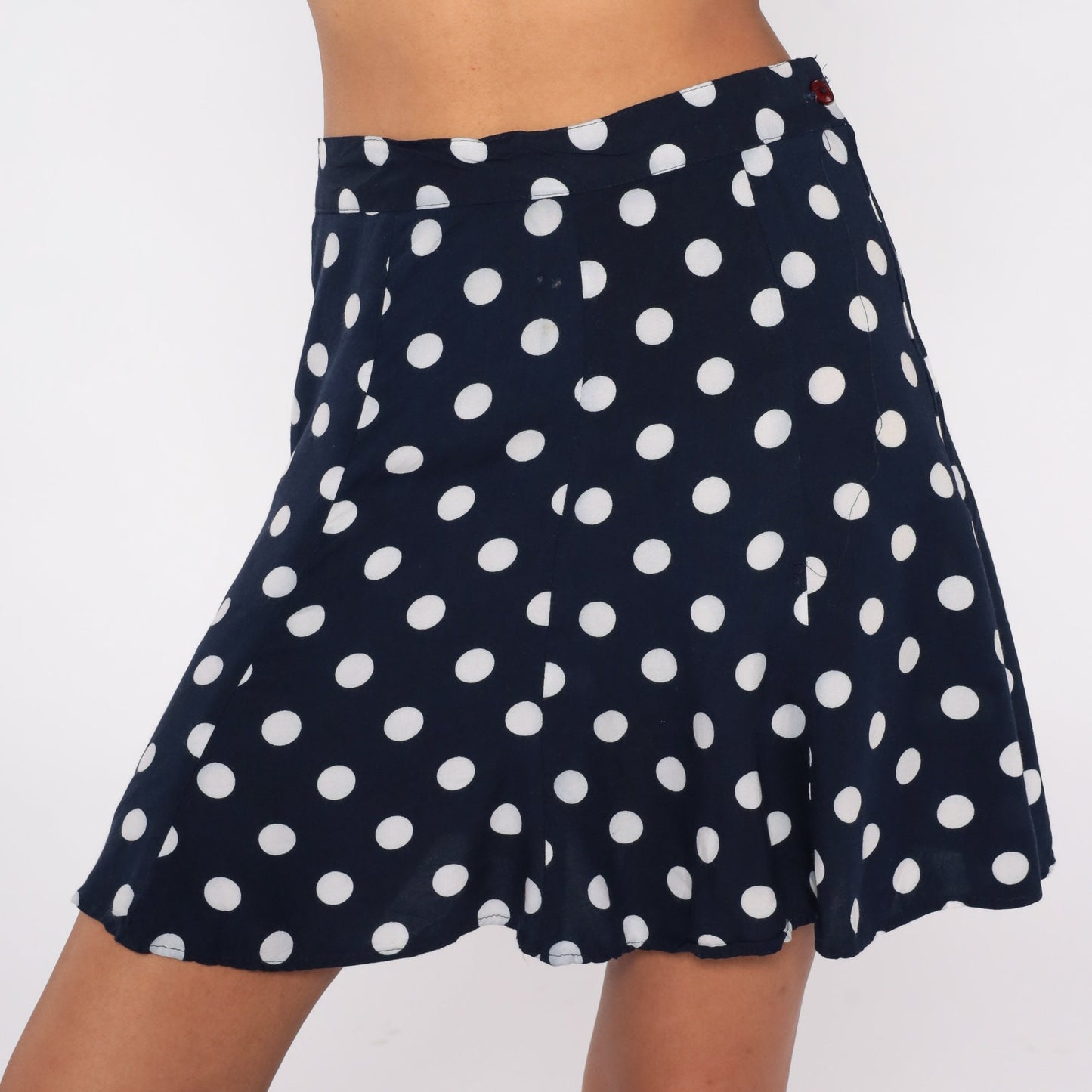 90s Navy Polka Dot Mini Skirt High Waist Pleated Small S