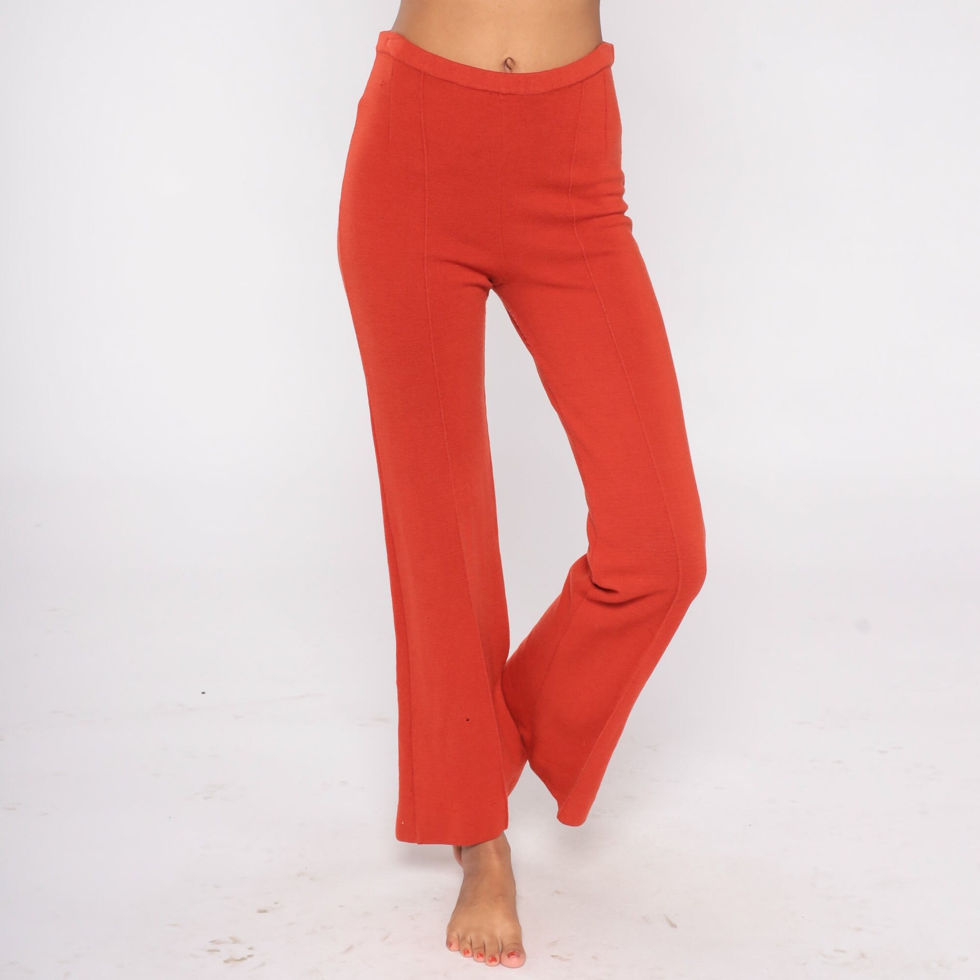 70s Sebastian Wool Bell Bottom Trousers Red-Orange High Waist Extra Small