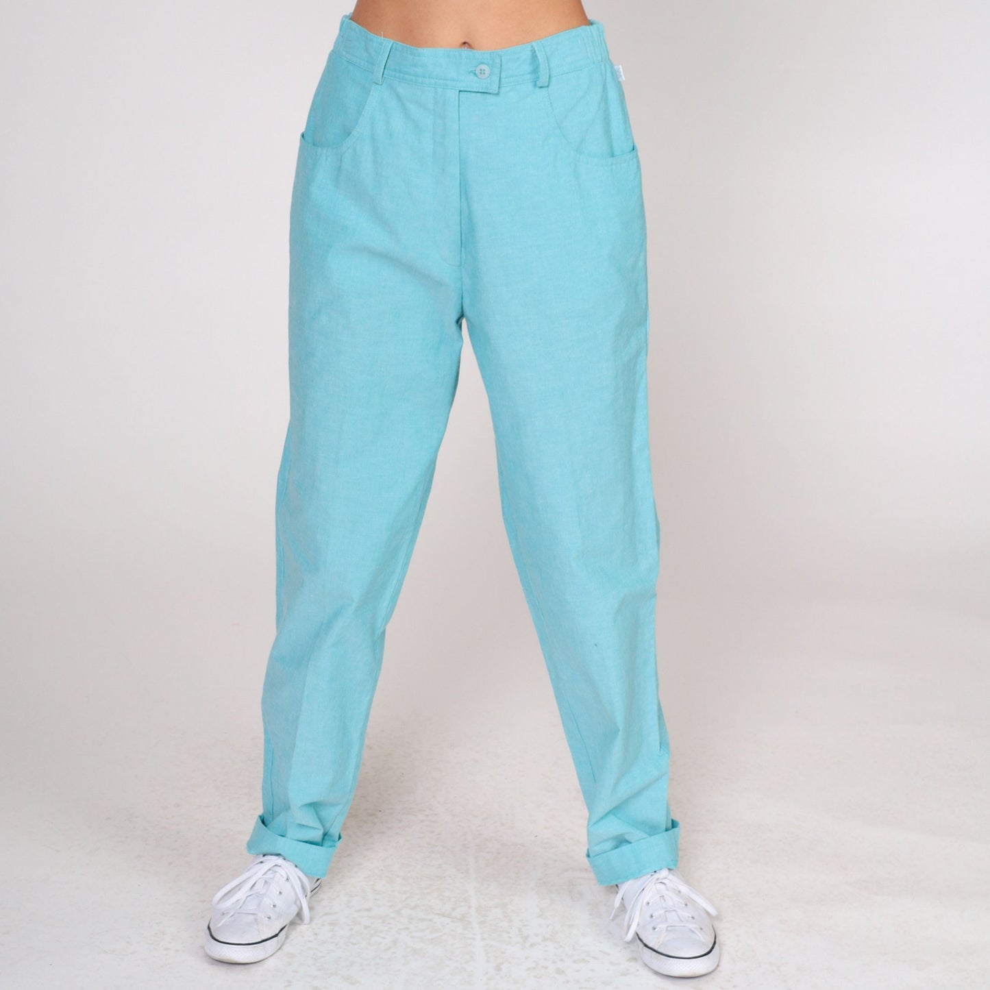 80s Lily's of Beverly Hills High-Waisted Tapered Trousers Bright Blue Small