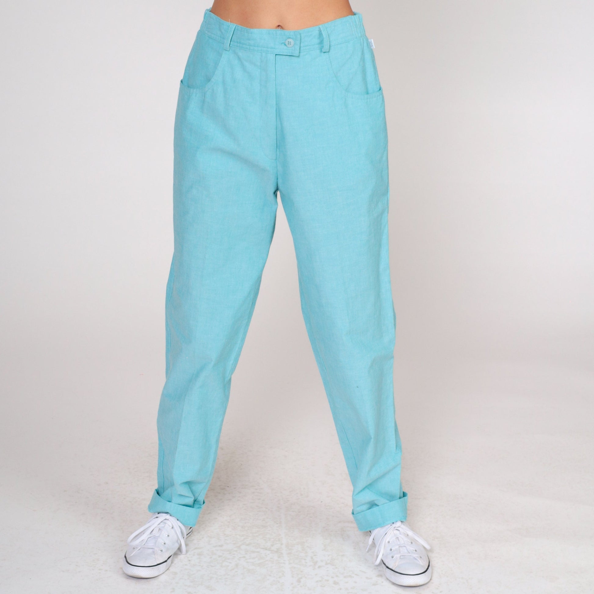 80s Lily's of Beverly Hills High-Waisted Tapered Trousers Bright Blue Small