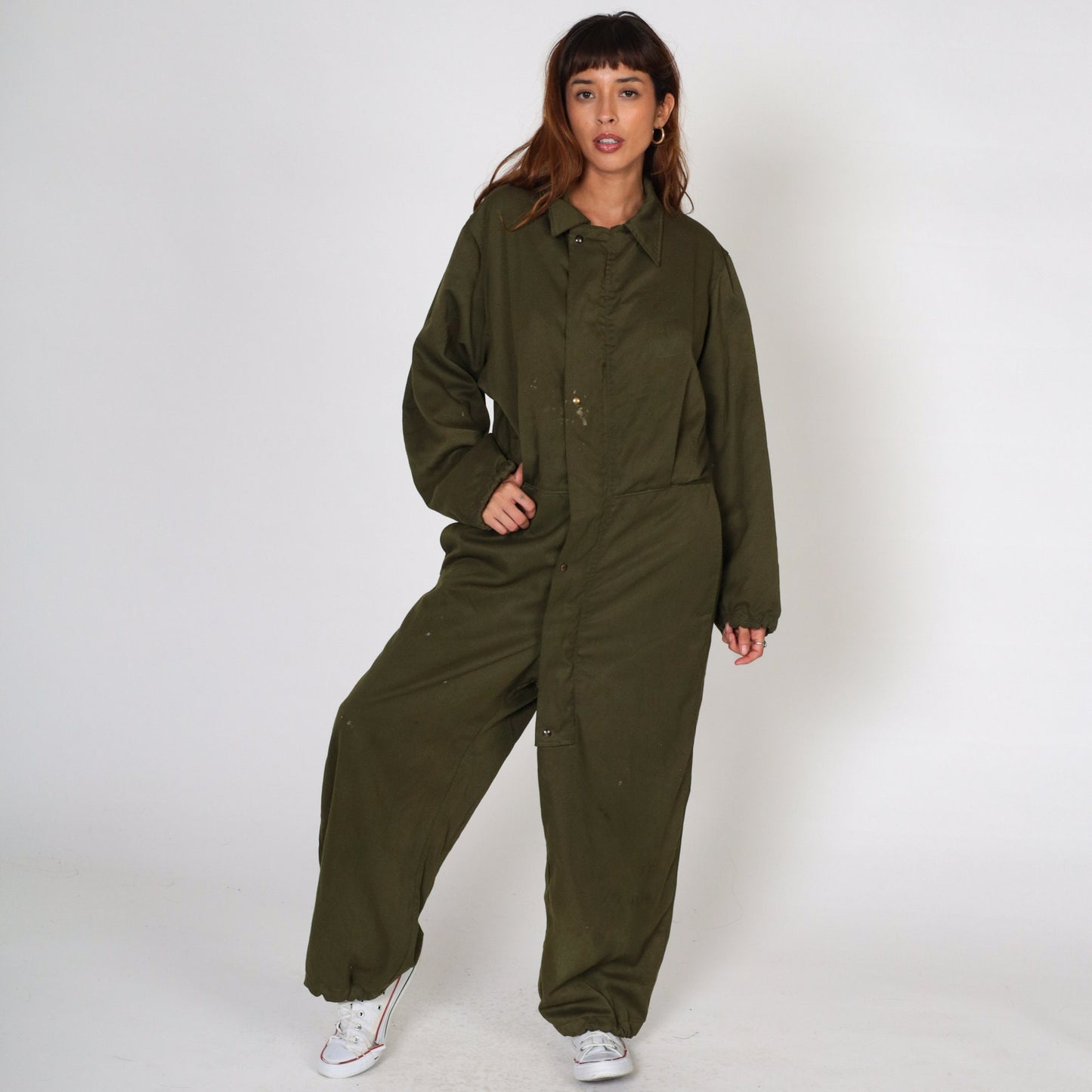 1990s Army Coveralls Flight Suit Olive Green Distressed Men's Small