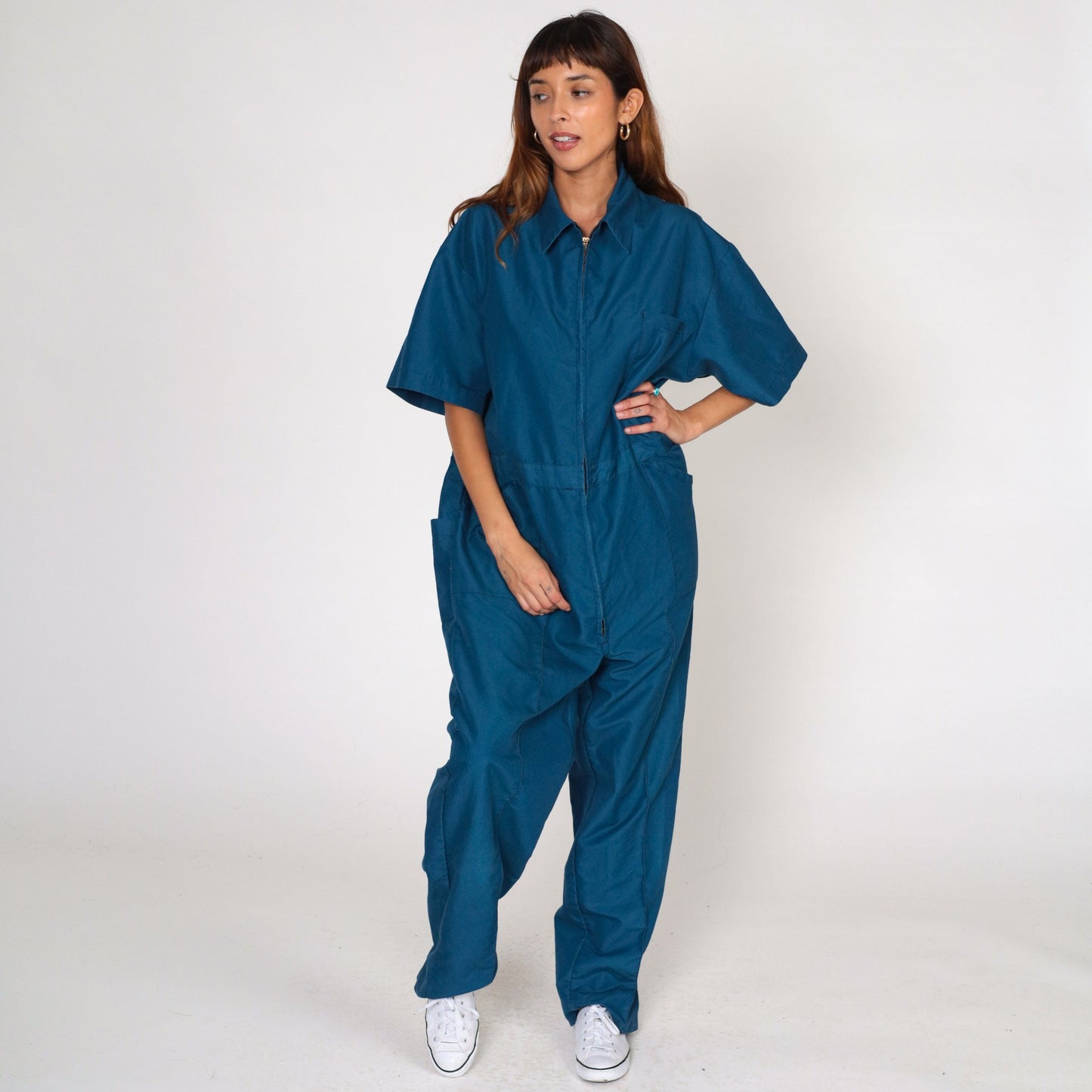 80s Blue Boiler Suit Coveralls Short Sleeve Workwear Jumpsuit Men's Large L