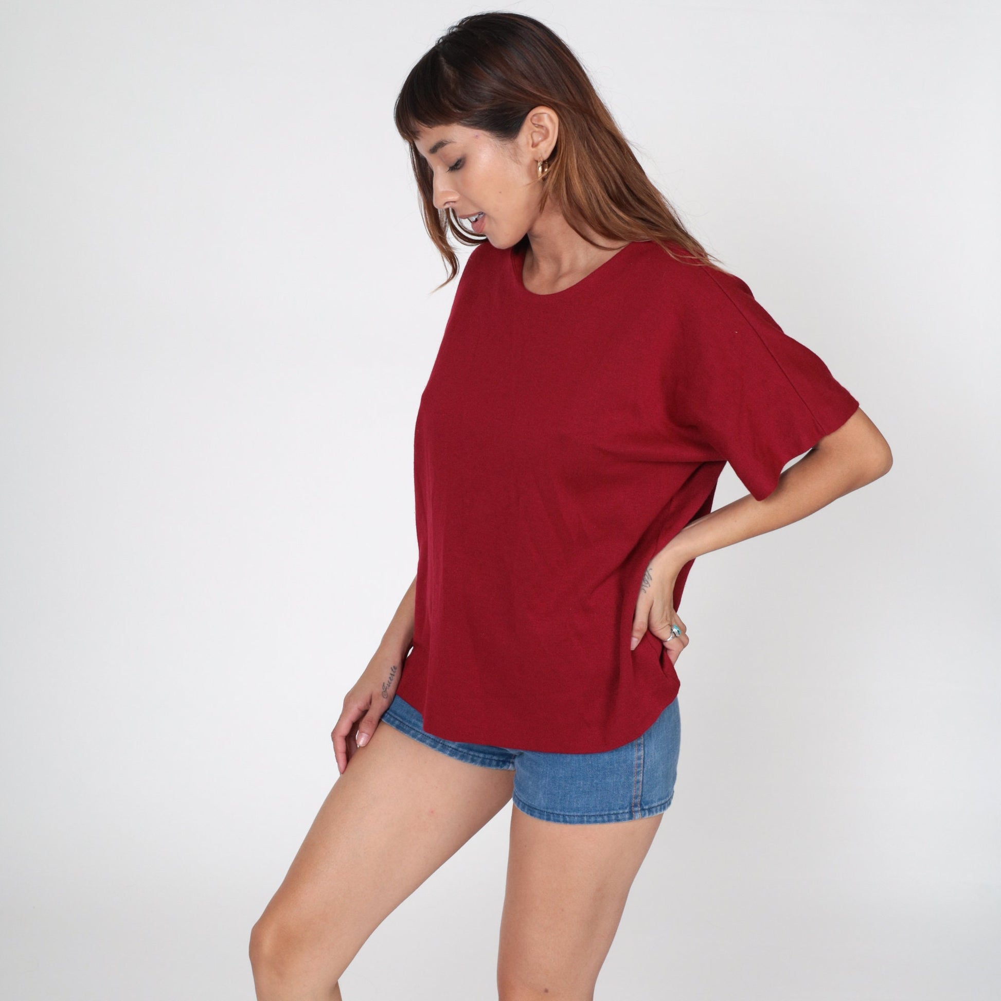 80s Dark Red Knit Short Sleeve Top Graff Women's Extra Large
