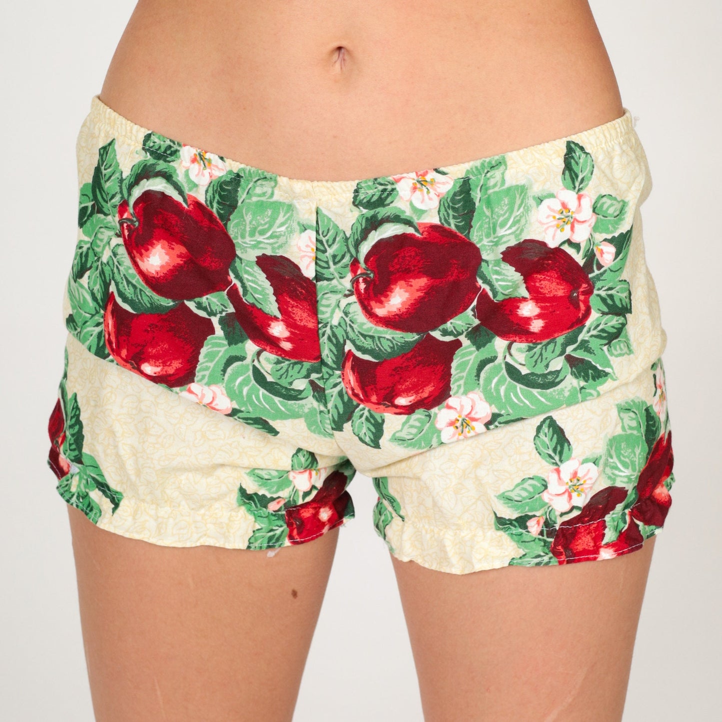 80s Yellow Apple Print Shorts Low Rise Hotpants Extra Small XS