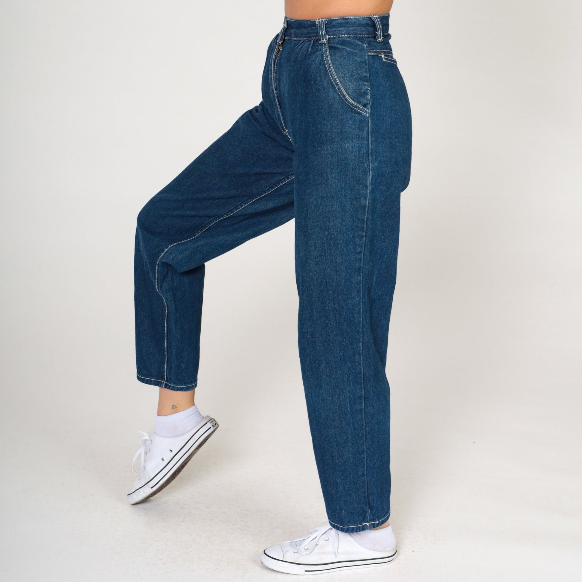 80s Dark Wash High Waisted Straight Leg Jeans Tapered Blue Denim Extra Small