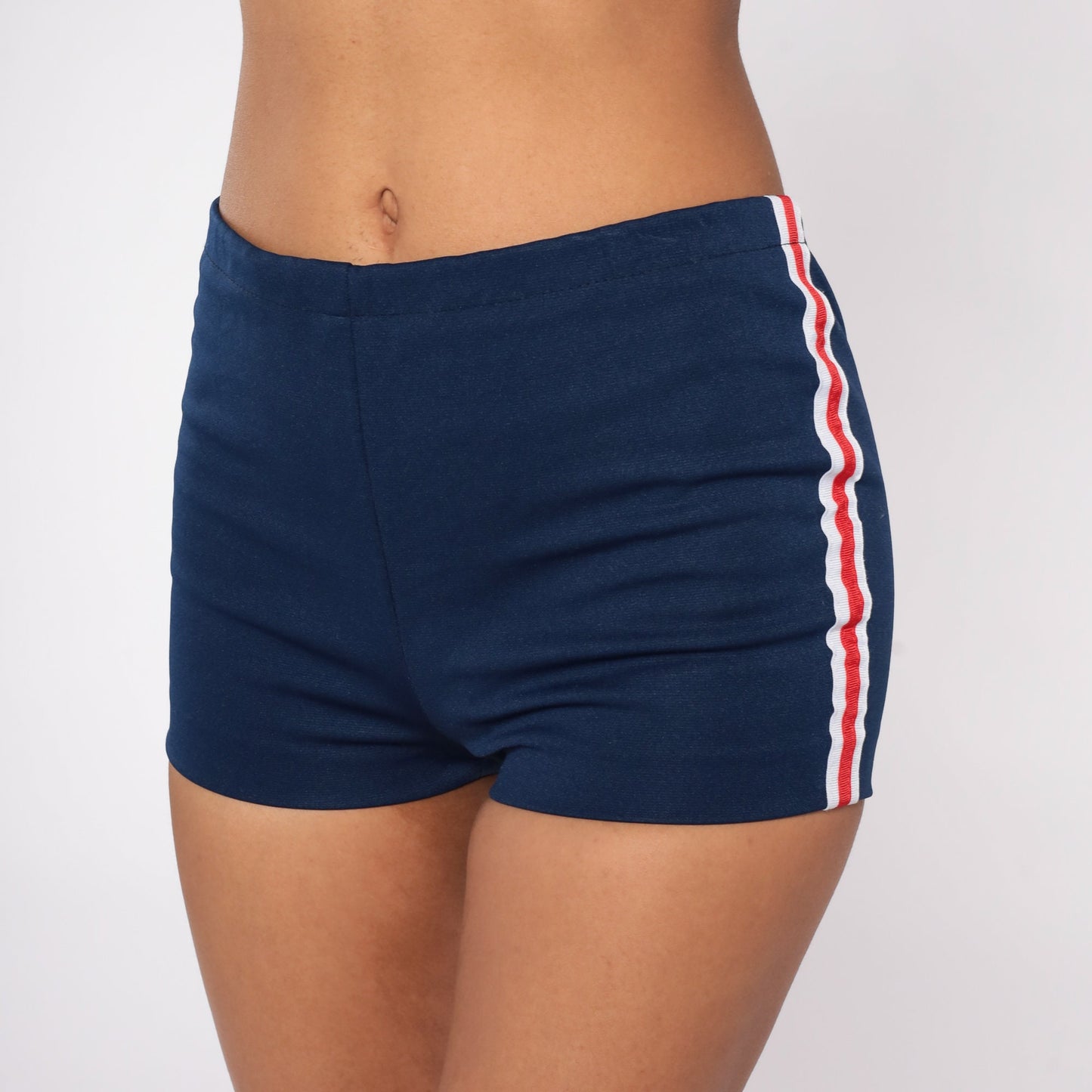 80s Navy Blue Shorts Red White Striped Low Rise Extra Small