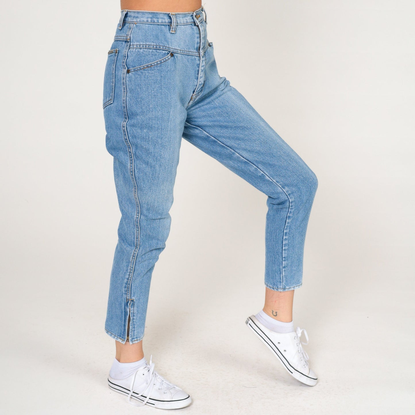 80s High-Waisted Skinny Jeans Ankle Zipper Faded Blue Denim Extra Small