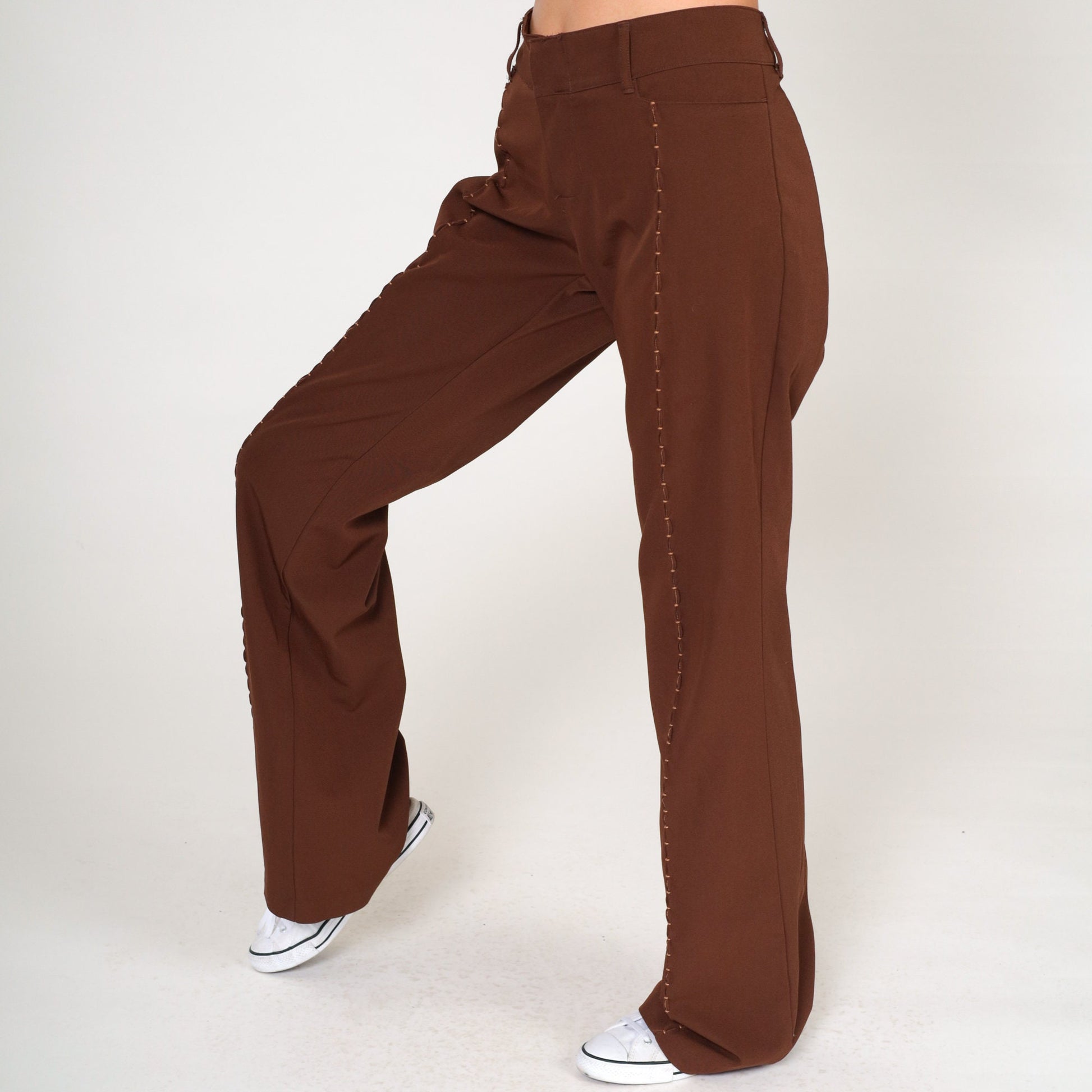 90s Brown Flared Trousers Low Rise Bell Bottoms Tall Medium