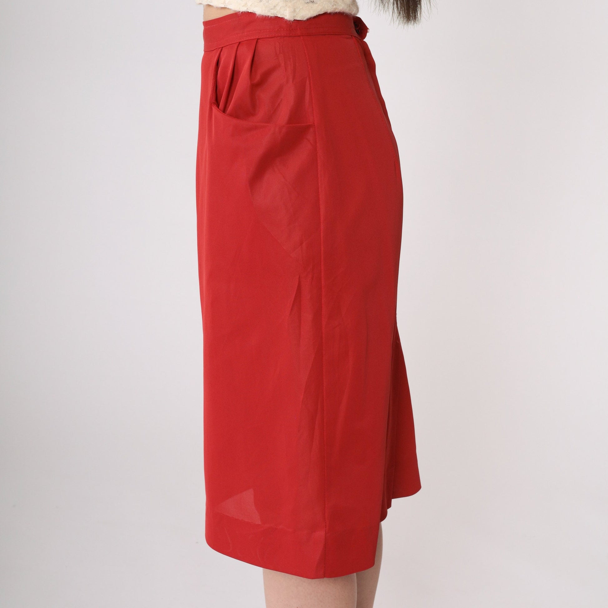 60s Red Pencil Skirt High Waist Midi Rear Zip Extra Small