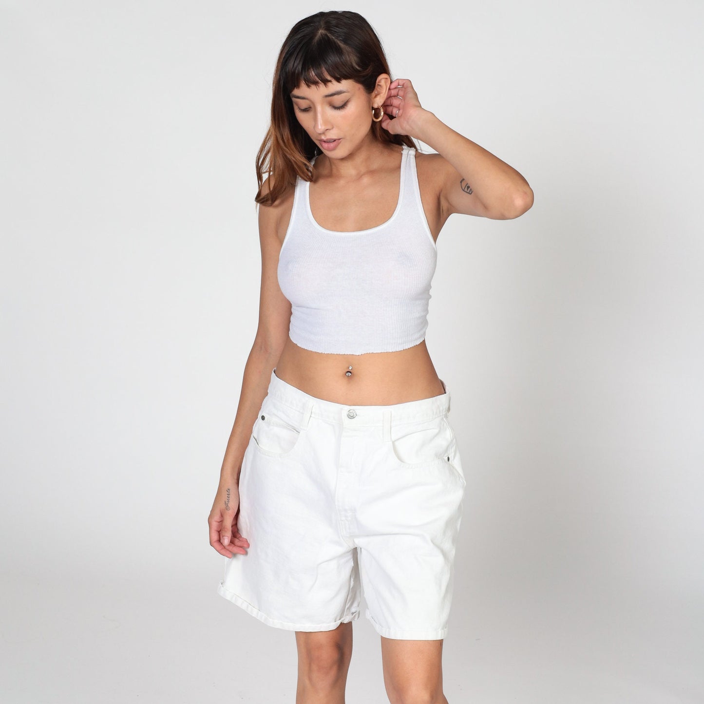 Y2K White High-Waisted Denim Shorts Cotton Jean Bermuda Large L