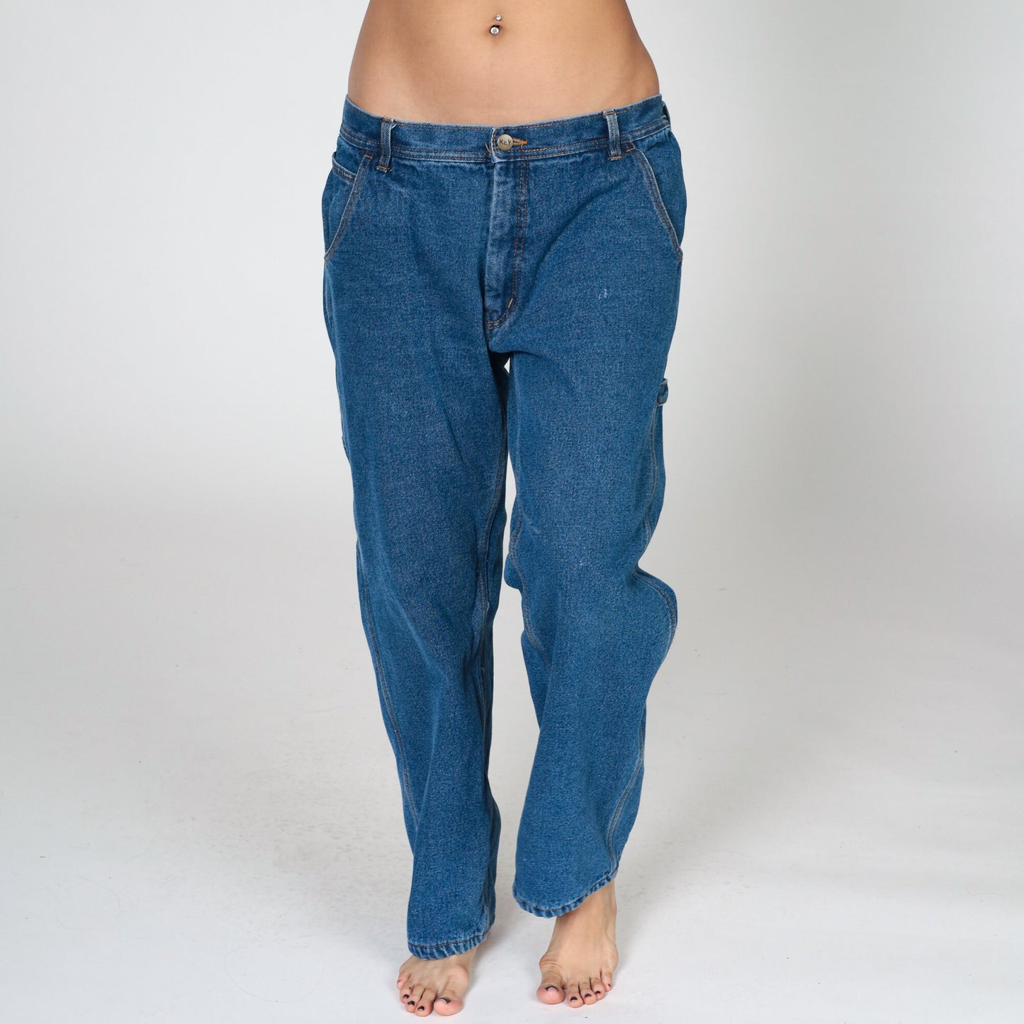 00s Key Carpenter Jeans Blue Denim Fleece Lined Straight Leg Workwear 36x30
