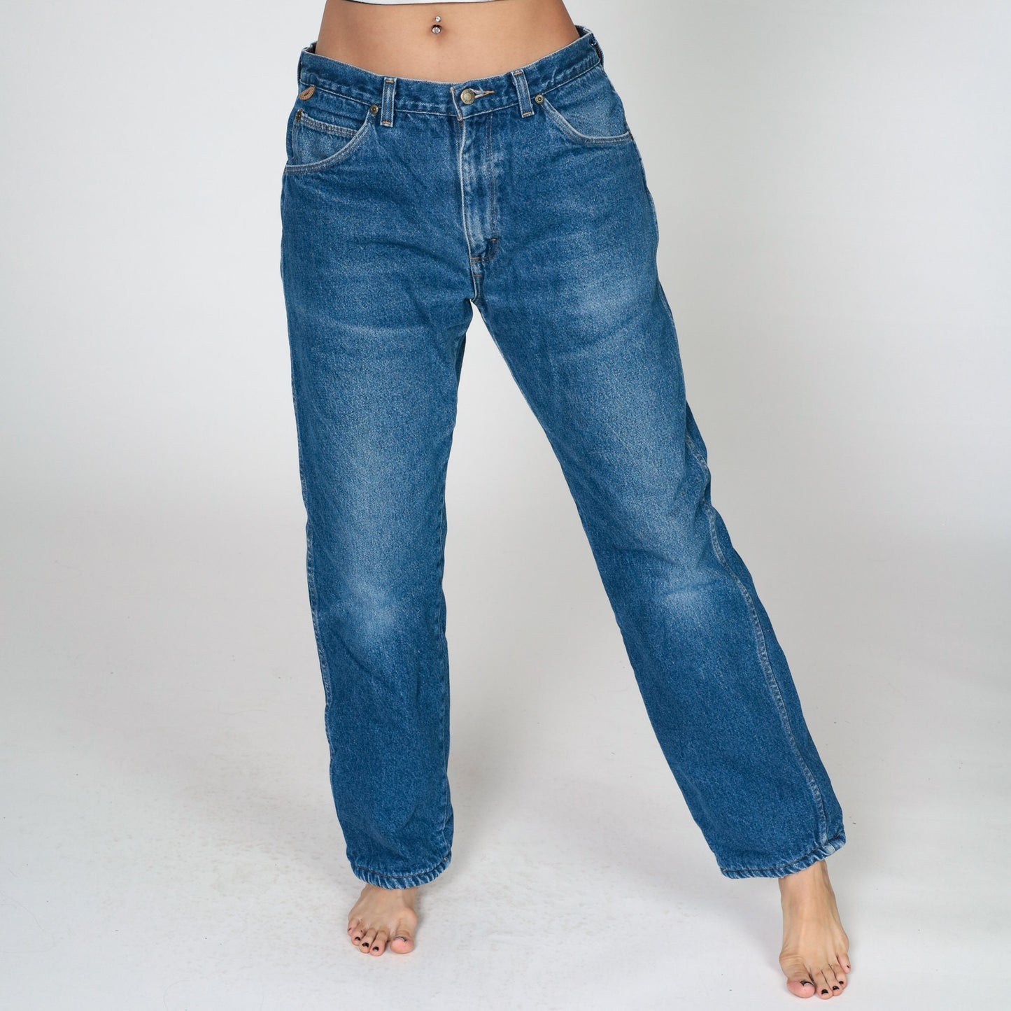 Wrangler Rugged Wear Y2K Fleece-Lined Denim Jeans Blue Straight Leg Large 34x31