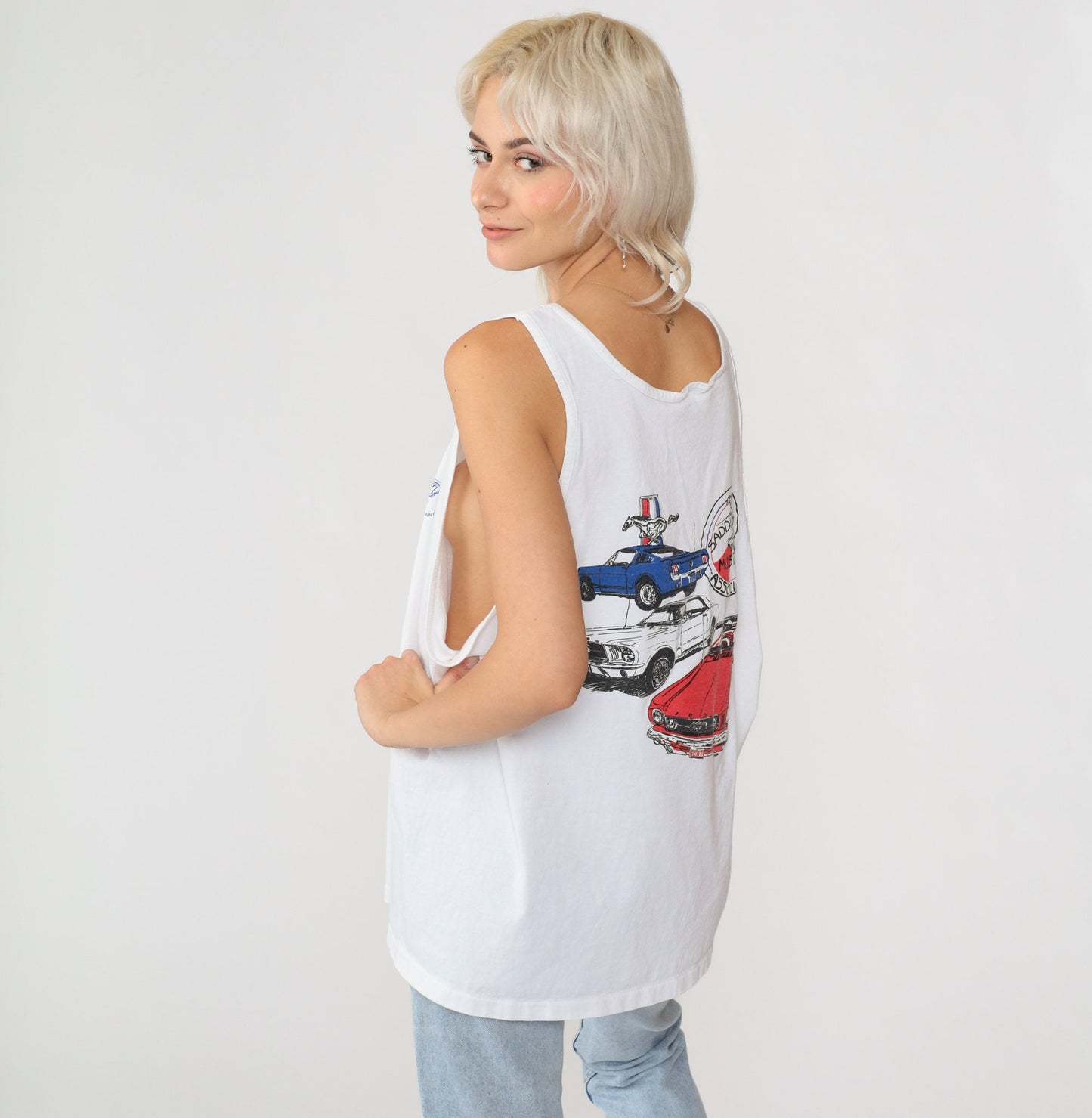 90s Saddleback Mustang Association Graphic Tank Top White Extra Large