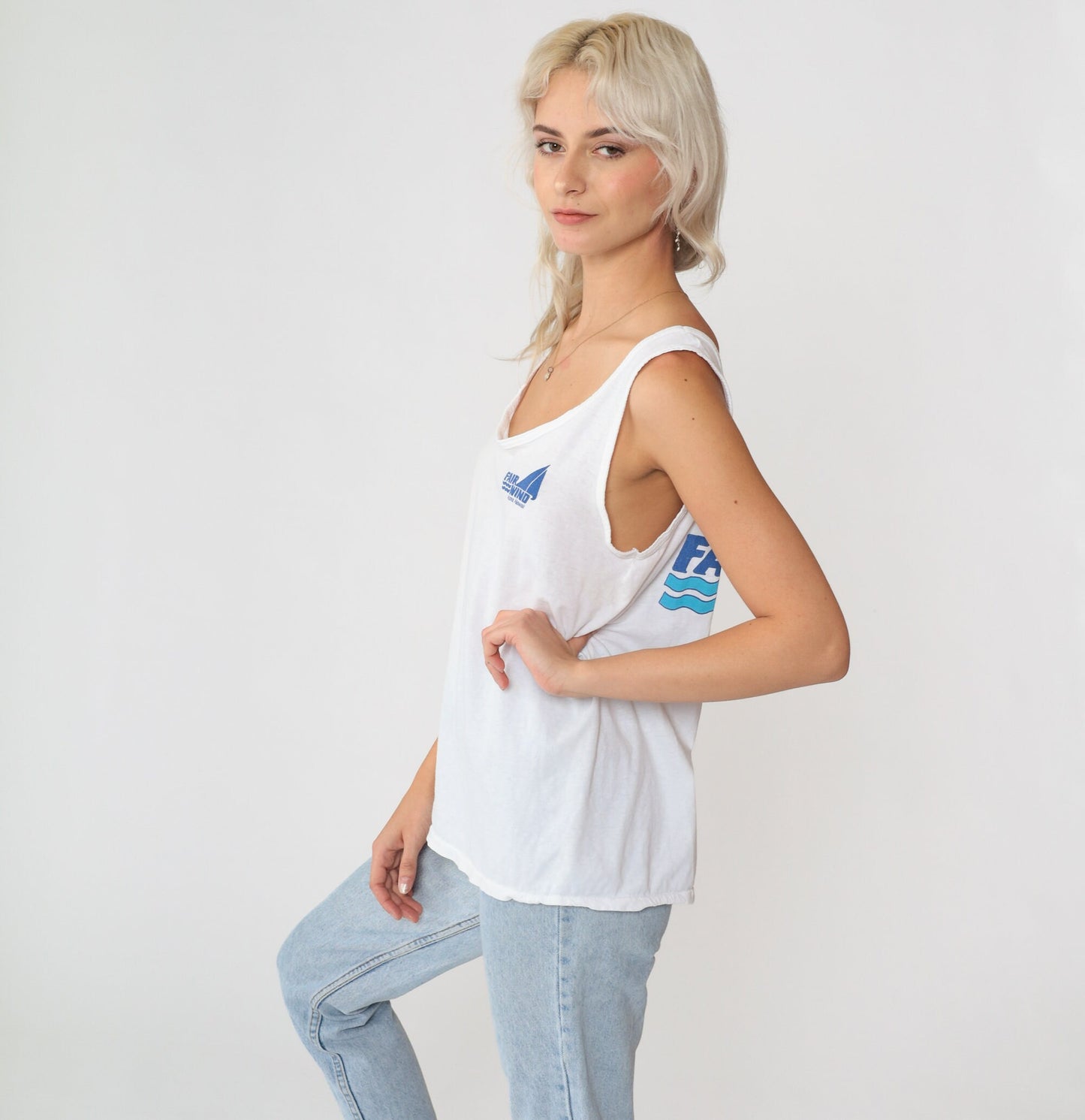 90s Fair Wind Kona Hawaii Boat Tours Tank Top White Graphic Tee Small