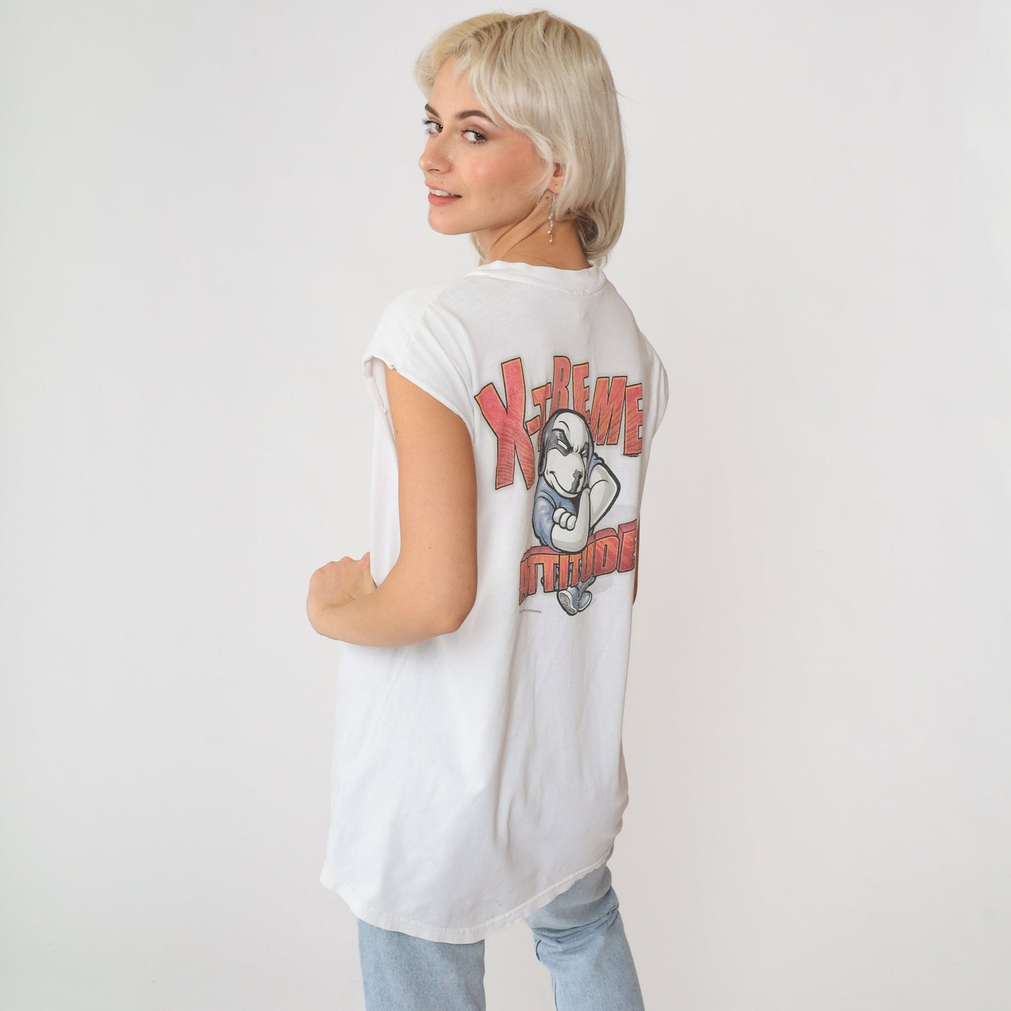 00s Big Dogs X-Treme Attitude Graphic Tank Top White Cutoff Cotton Small