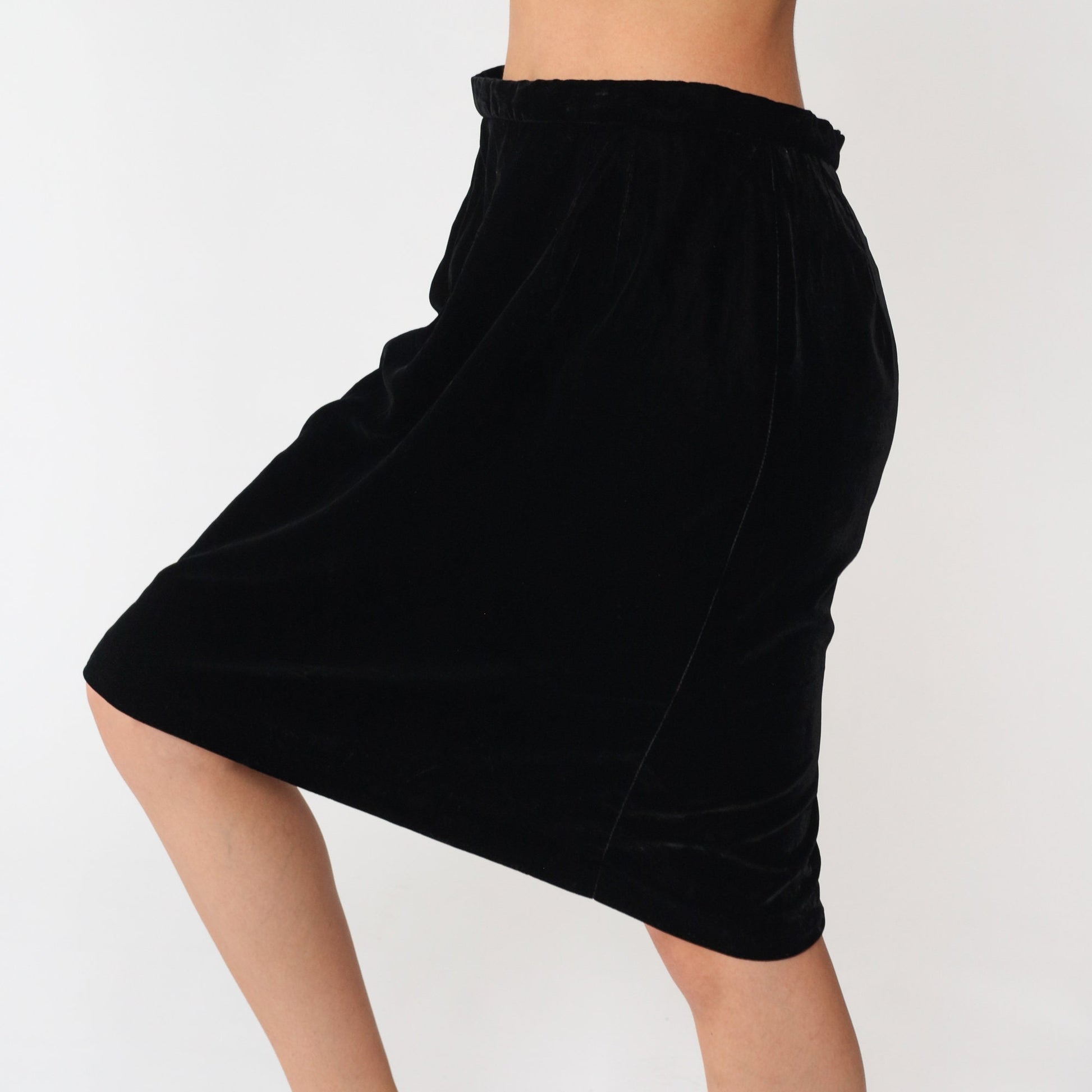 90s Talbots Black Velvet Pencil Skirt High Waisted Knee Length Medium