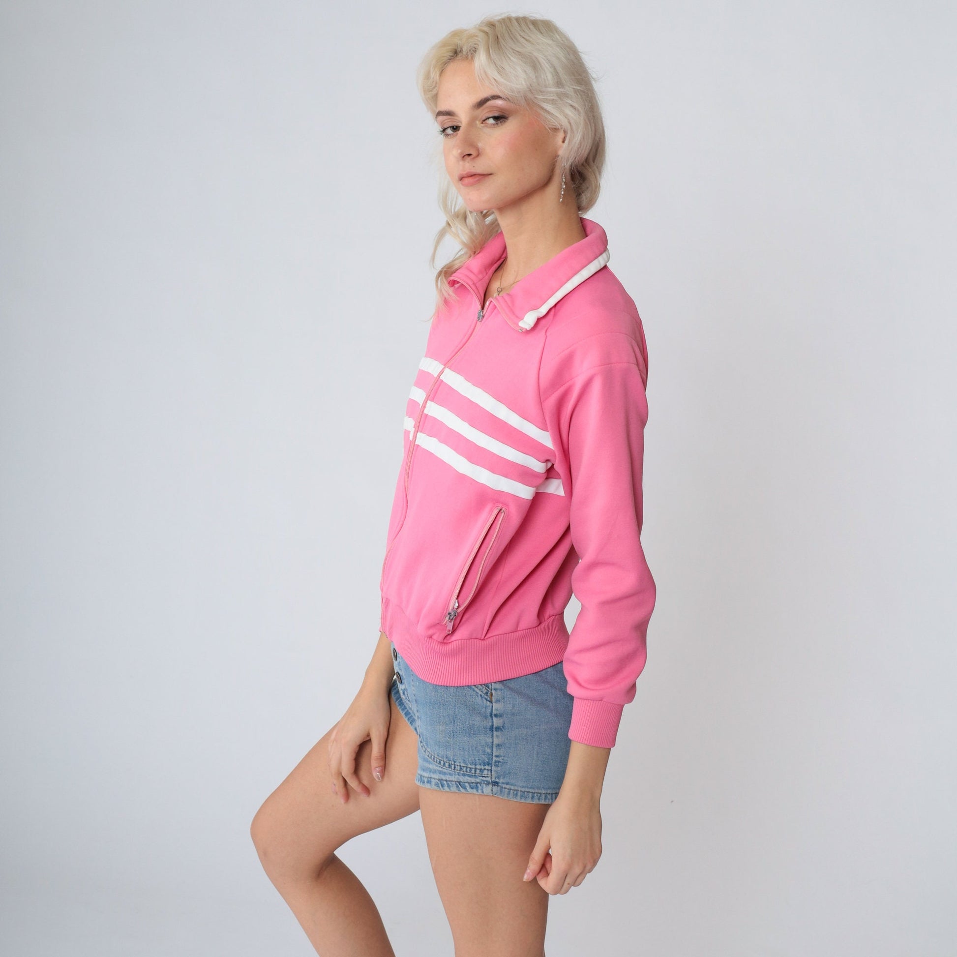 80s White Stag Track Jacket Hot Pink Striped Zip Up Small