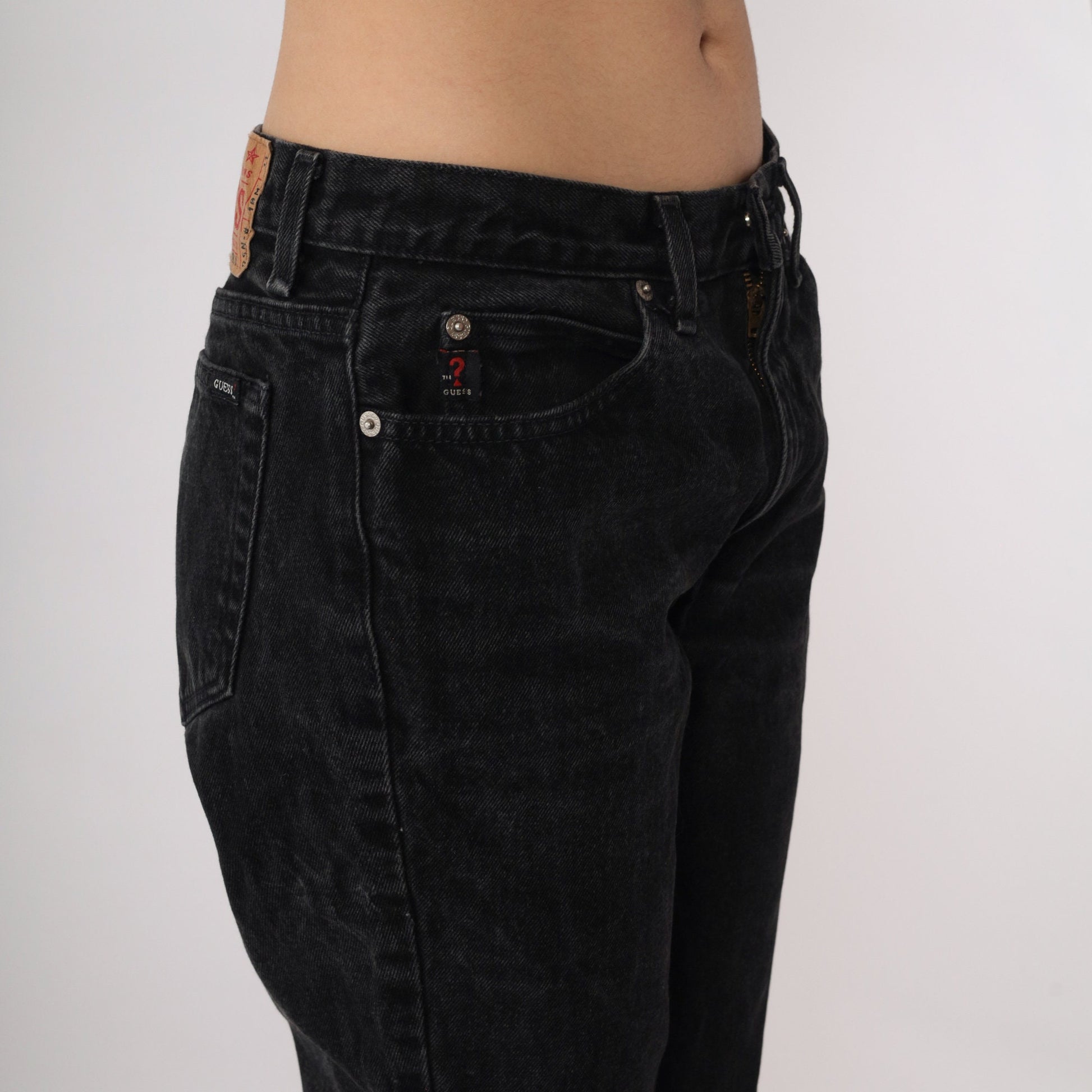 90s Guess Black Denim Boyfriend Jeans Mid Rise Cotton Medium 30