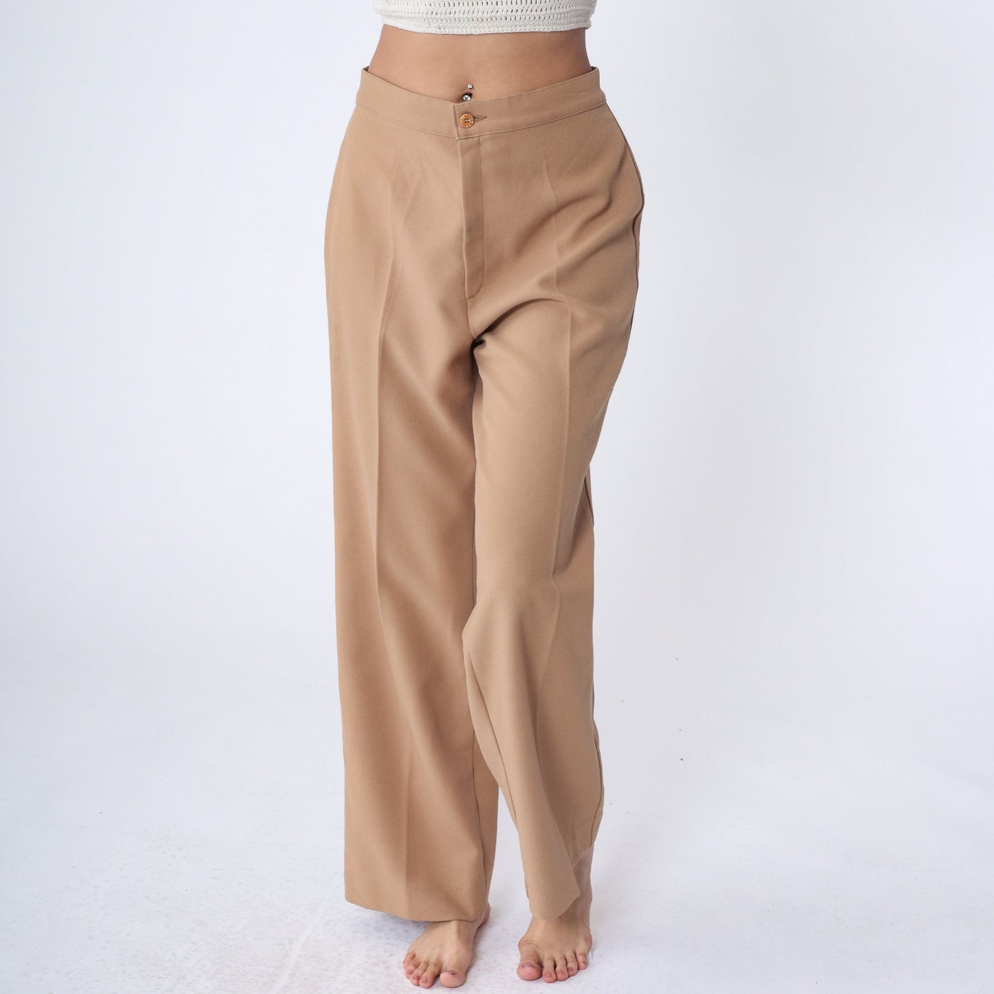 70s Levi's Tan High-Waist Wide-Leg Trousers Straight Leg Medium 30
