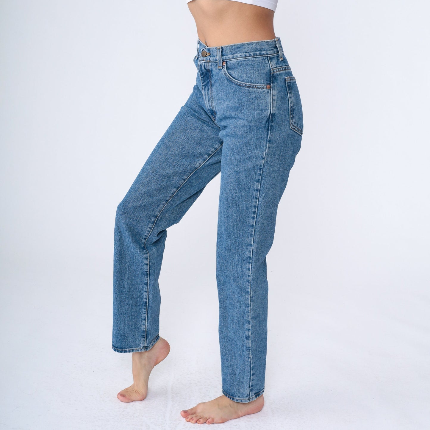 90s DKNY High Waist Tapered Jeans Blue Denim Small
