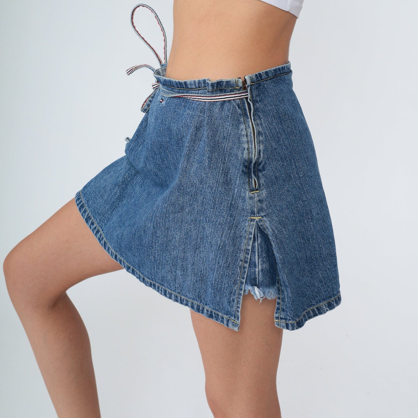 Tommy Hilfiger Y2K Denim Skort Blue Wrap Mini Embroidered Logo Medium