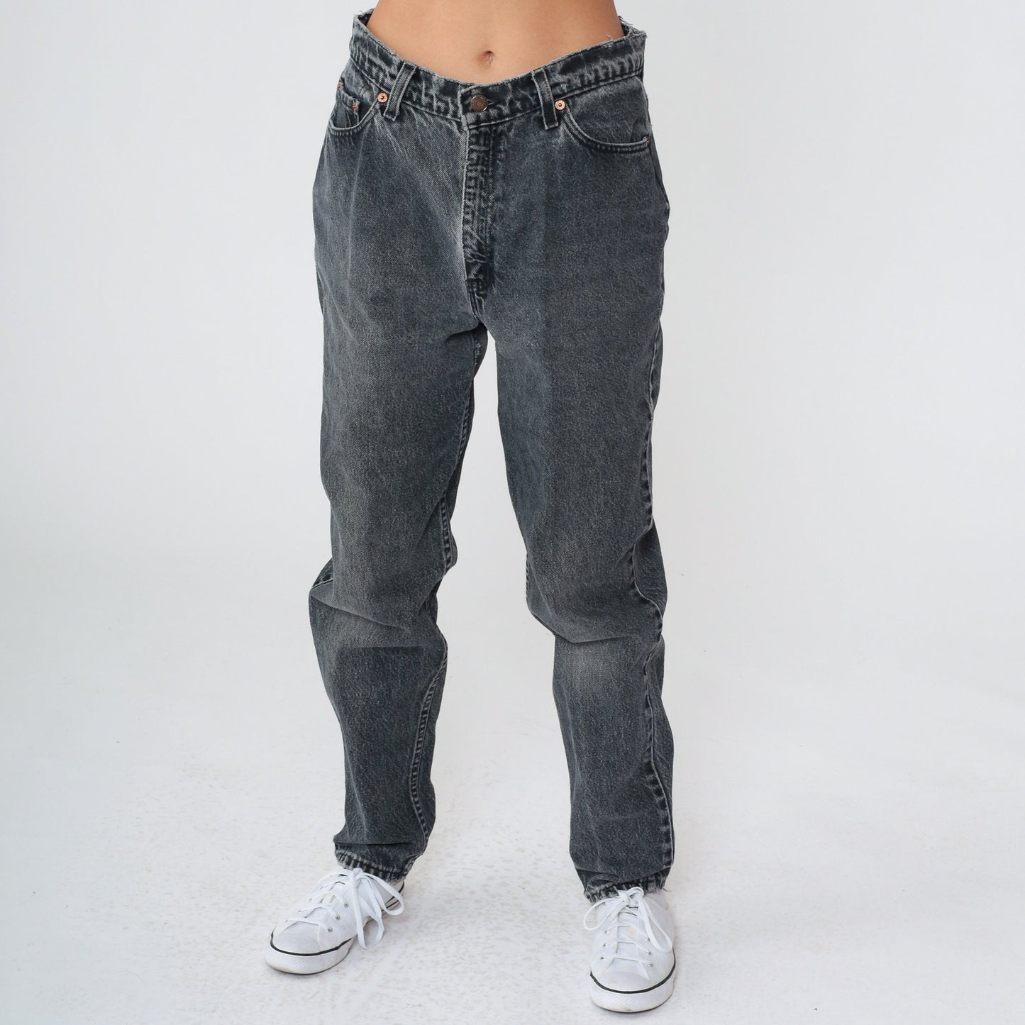 80s Levi's 512 Faded Black Denim High Waist Tapered Jeans Medium