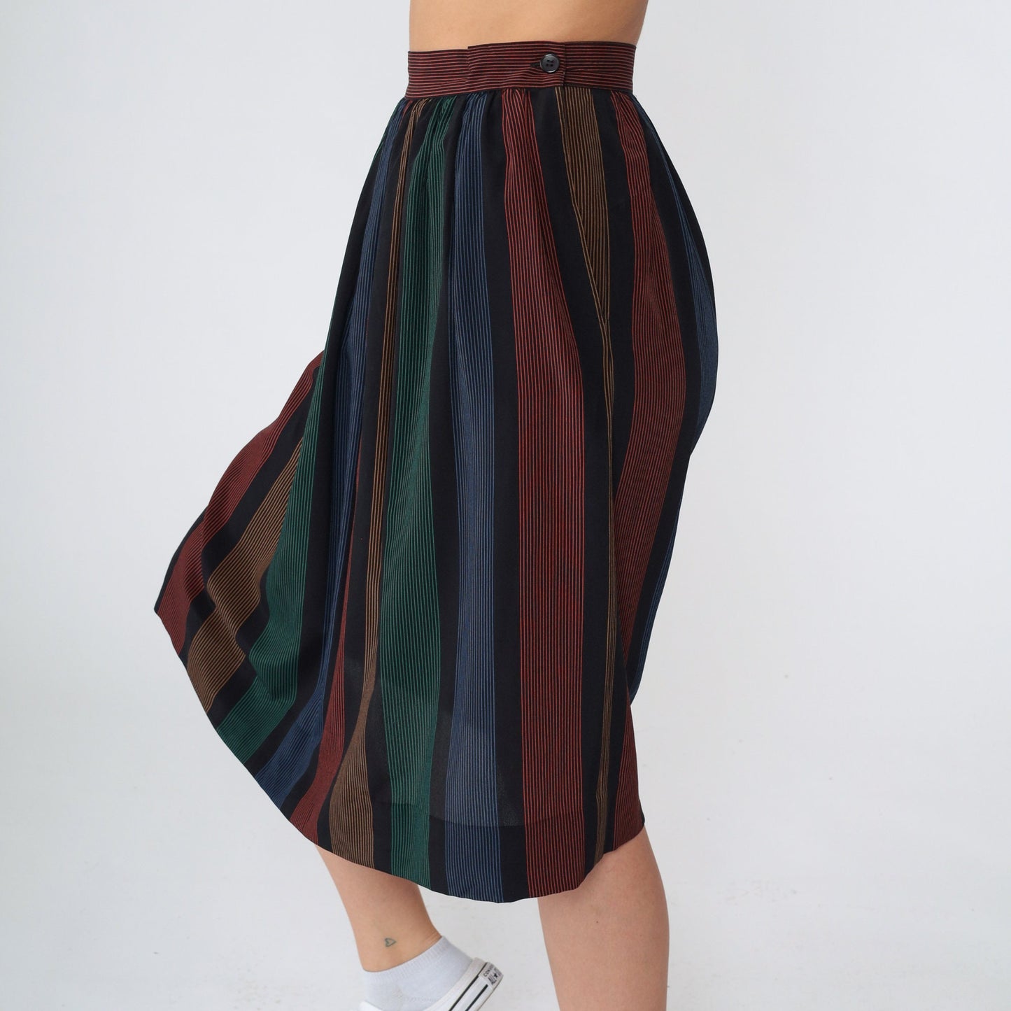 80s Jones New York Black Striped Midi Skirt High Waist Extra Small