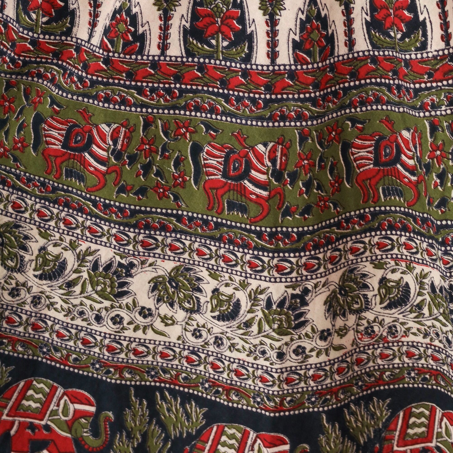 90s Indian Batik Wrap Midi Skirt Floral Elephant Horse Print