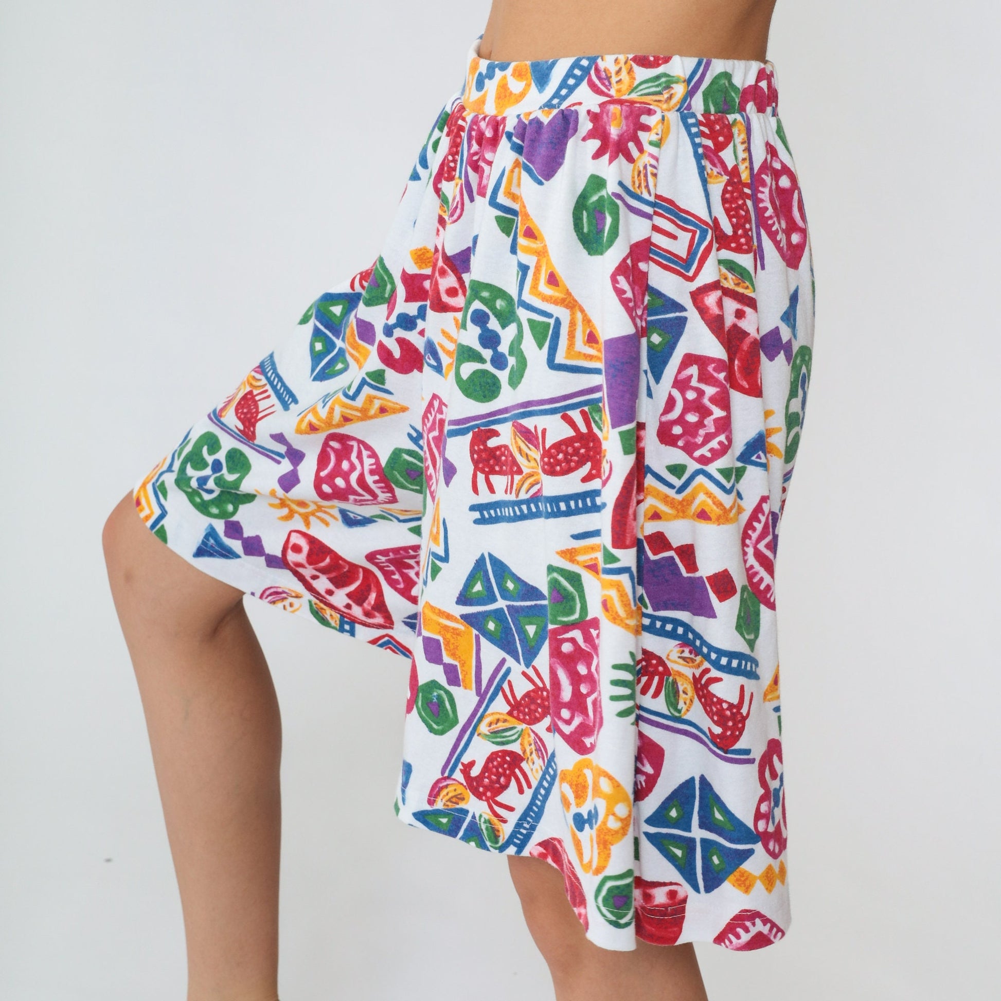 90s Geometric Animal Print High Waisted Shorts White Cotton Medium