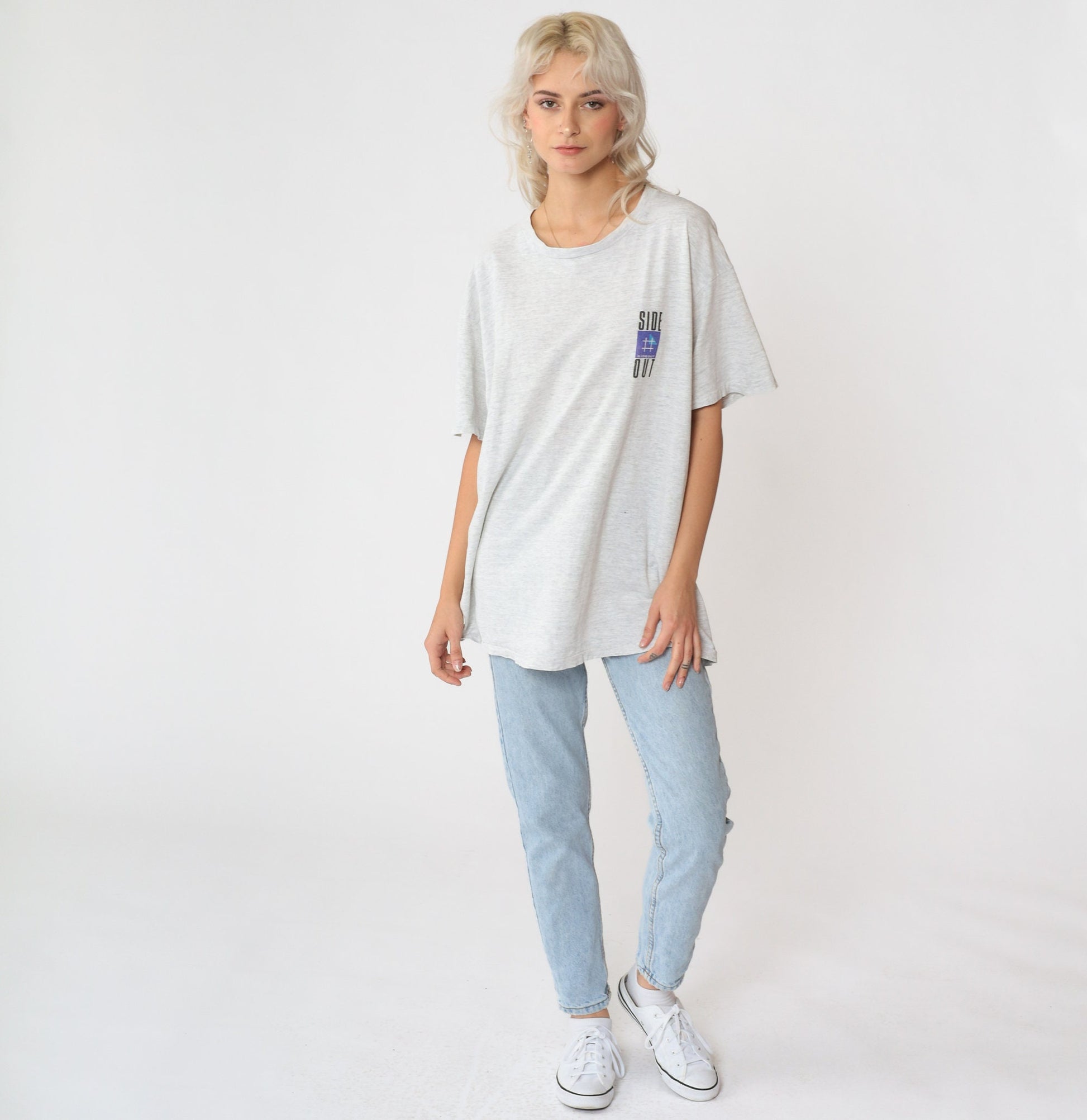 90s Sideout Volleyball Graphic T-Shirt Heather Grey Distressed Extra Large XL