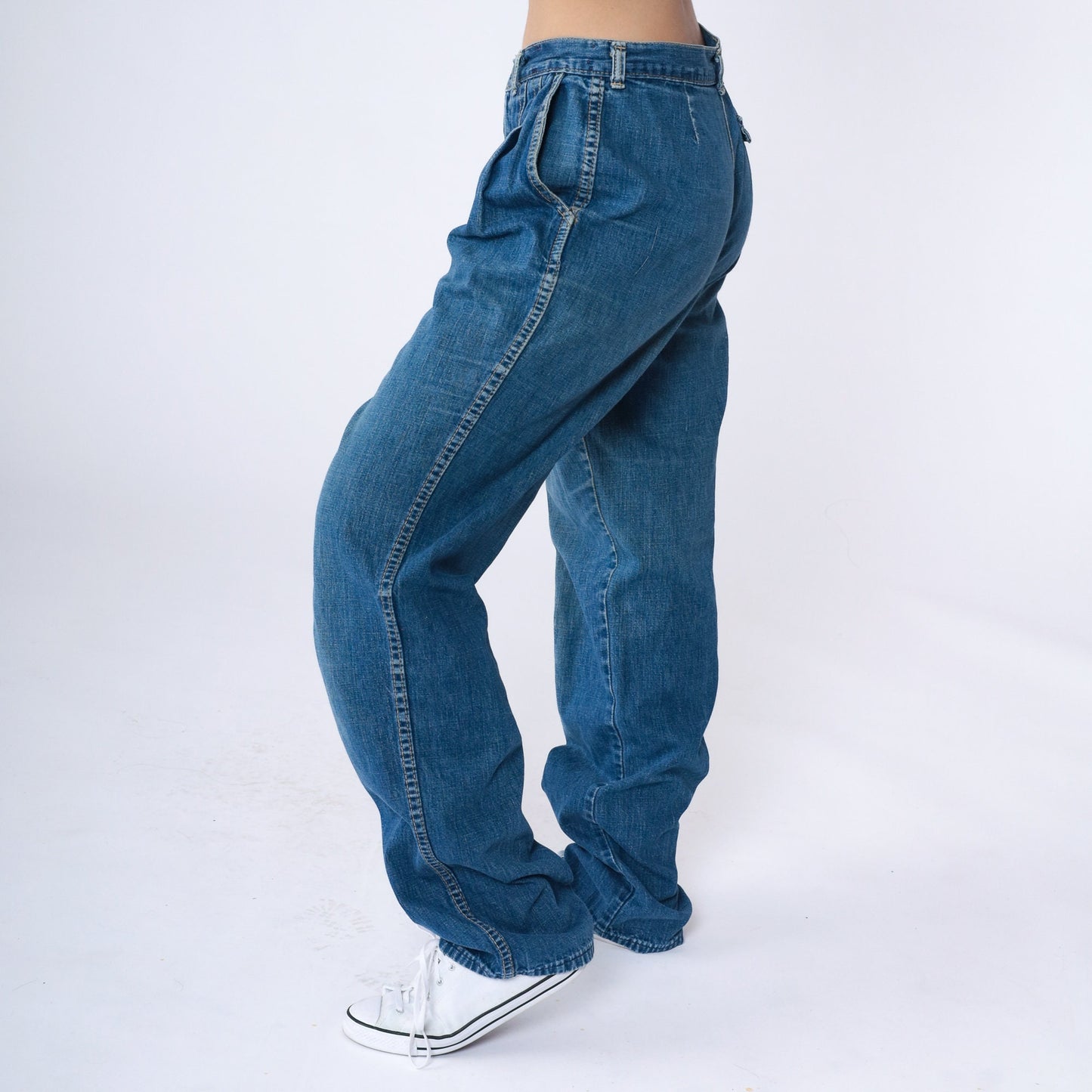 90s Zena High Rise Pleated Straight Leg Jeans Blue Denim Small 28