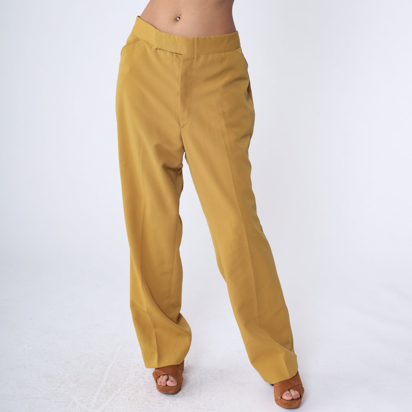 70s Mustard Yellow Straight Leg Trousers High Rise Men's 37 Large