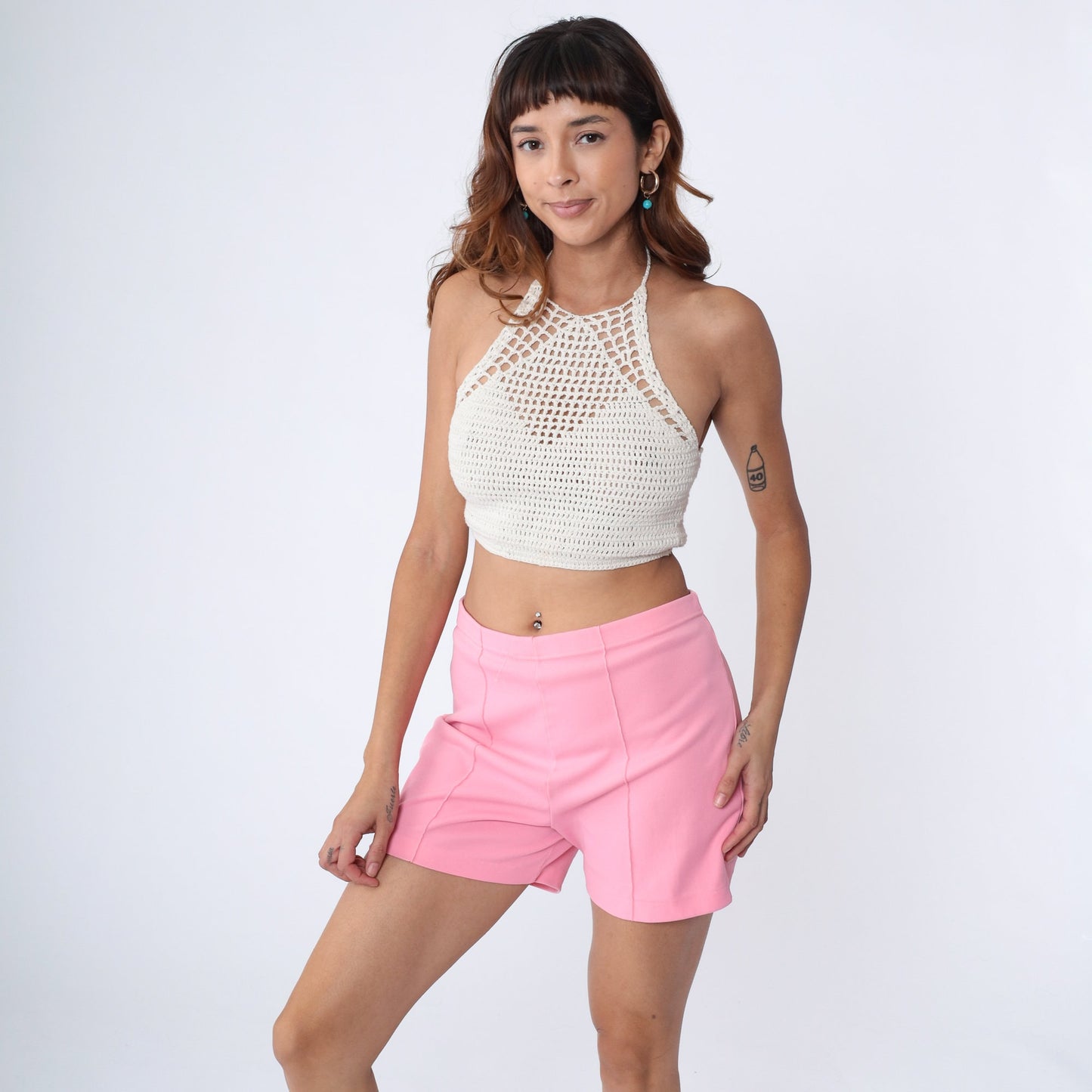 70s Baby Pink High-Waisted Shorts Polyester Knit Large L