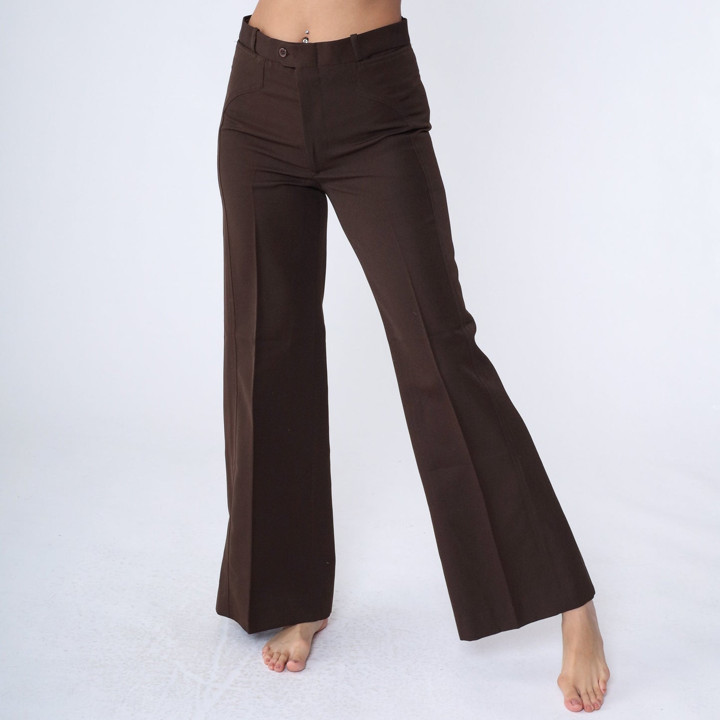 70s Zeppelin Brown Bell Bottom Trousers High Waist Flared Small