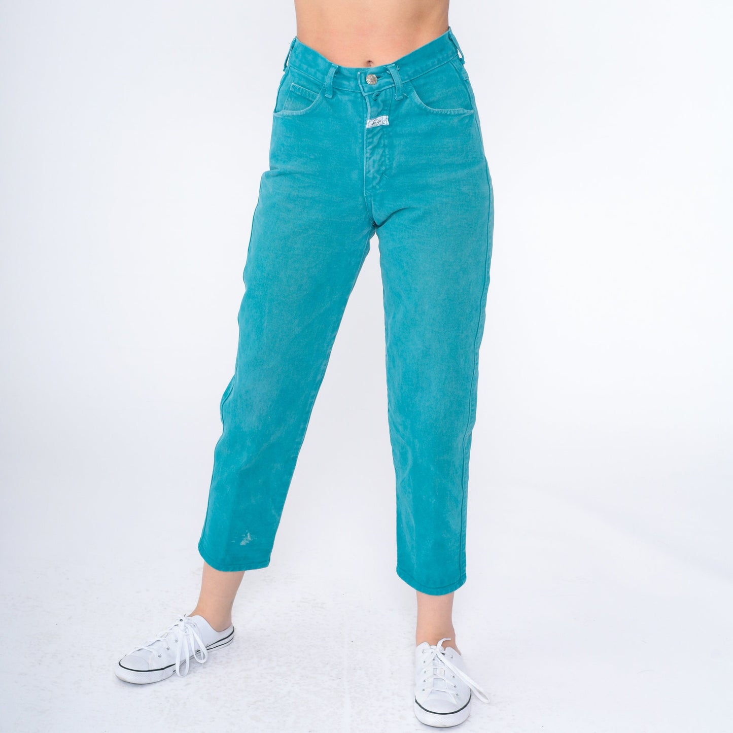 90s Girbaud Teal High-Waist Slim Tapered Ankle Jeans Extra Small XS
