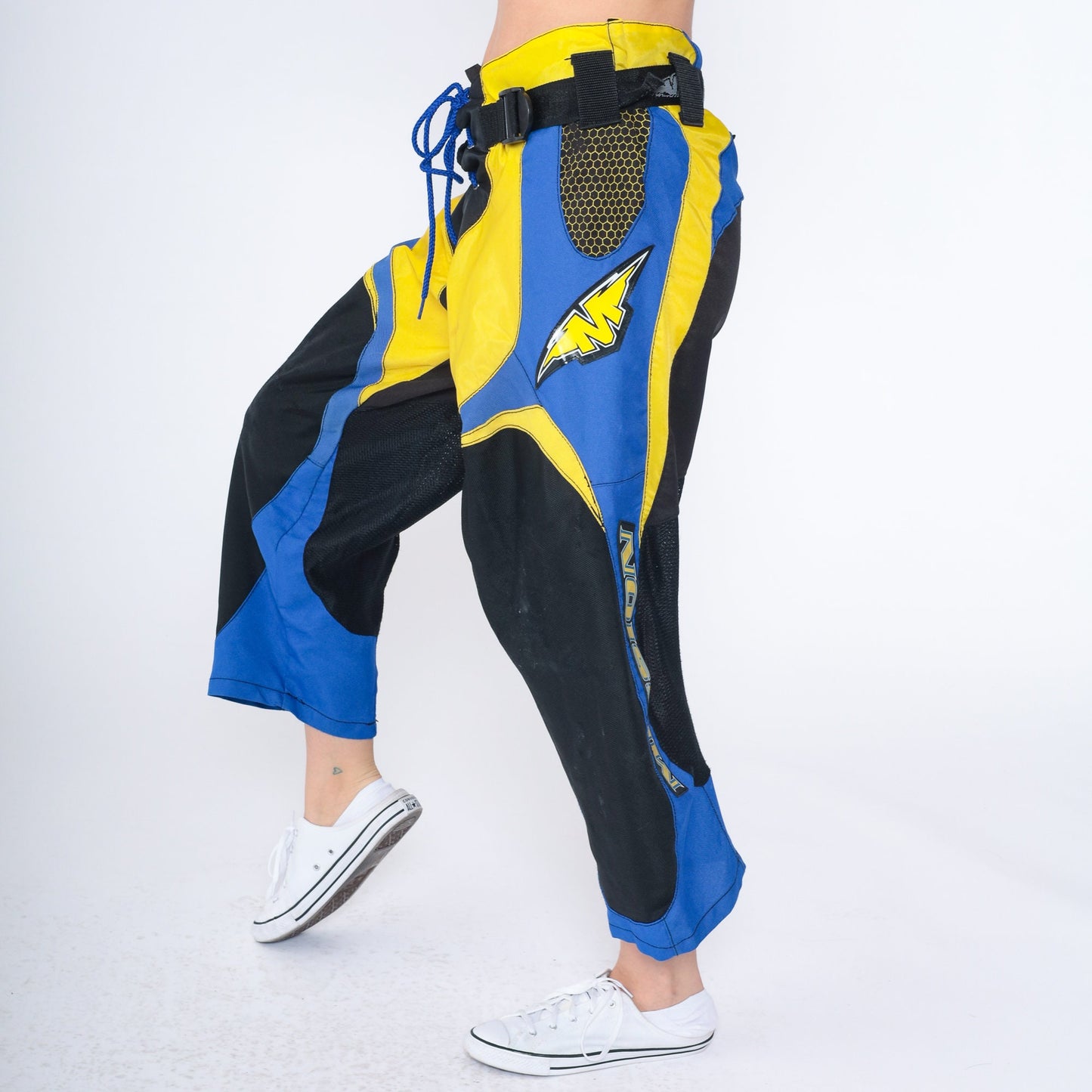 Y2K Mission Motocross Pants Yellow Blue Black Cropped Ankle Medium