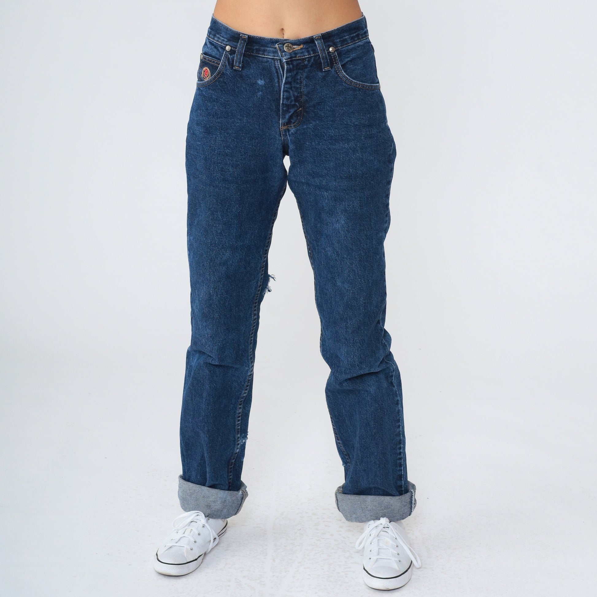 00s Twenty X Dark Wash Jeans Low Rise Straight Leg Distressed Extra Small
