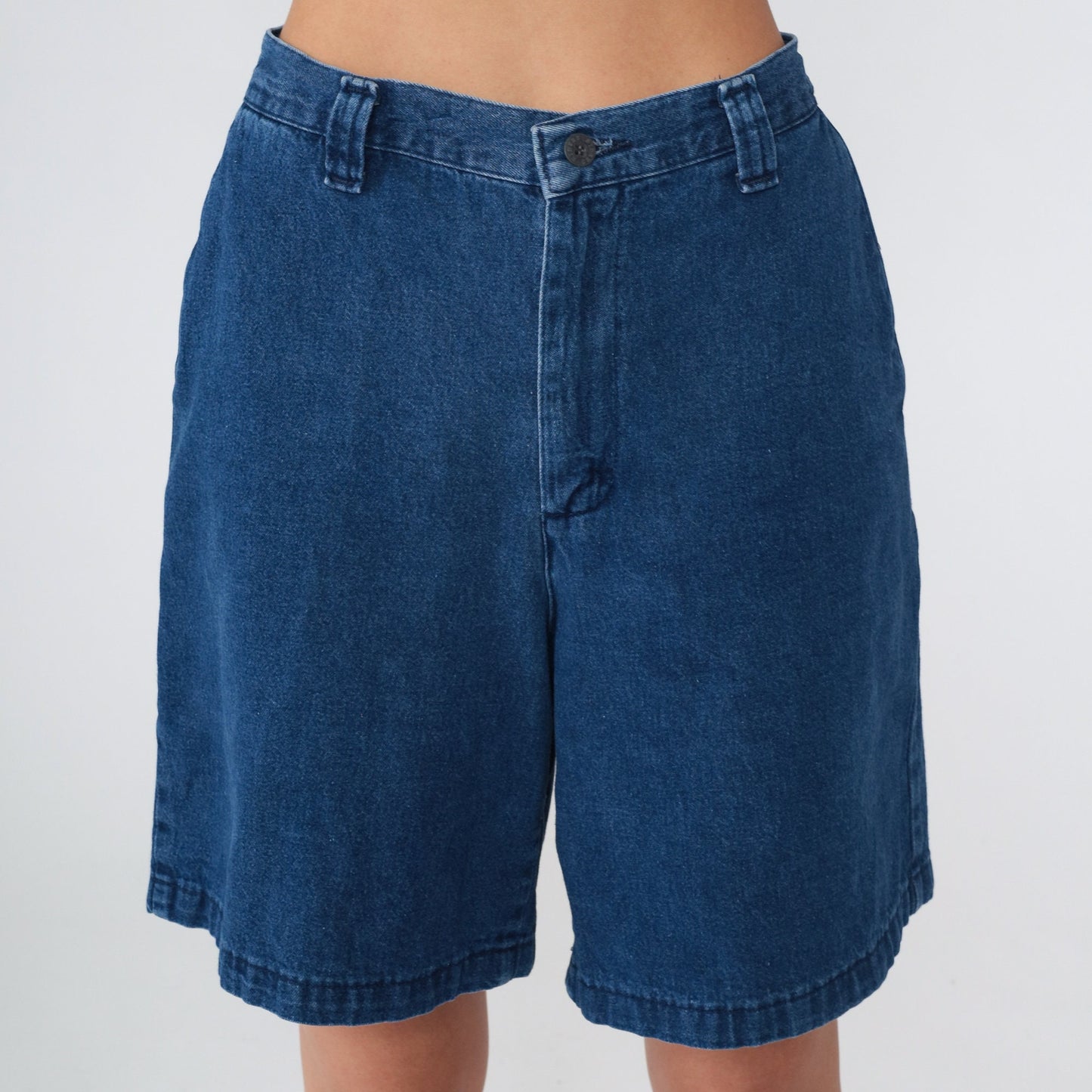 Y2K Riders Casuals High-Waist Denim Shorts Knee Length Blue Medium