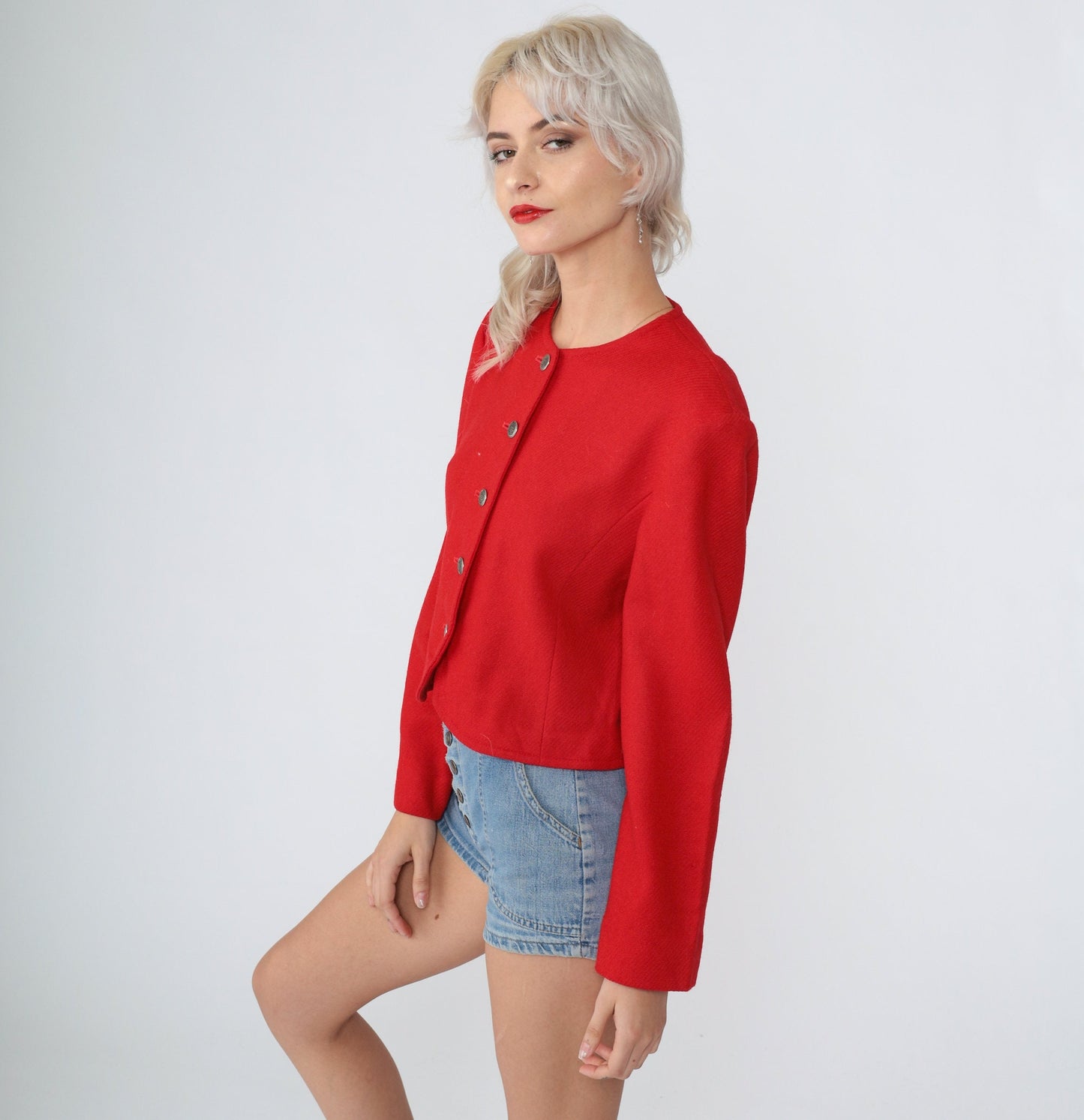 80s Pendleton Virgin Wool Blazer Red Cropped Button-Up Medium