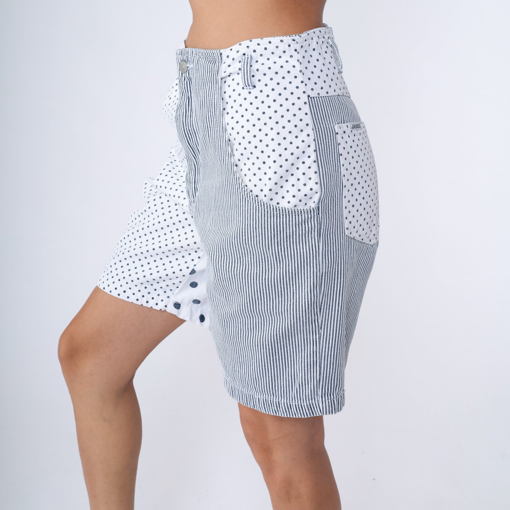 80s Jordache Polka Dot Striped Denim Shorts High Waisted Knee Length Medium