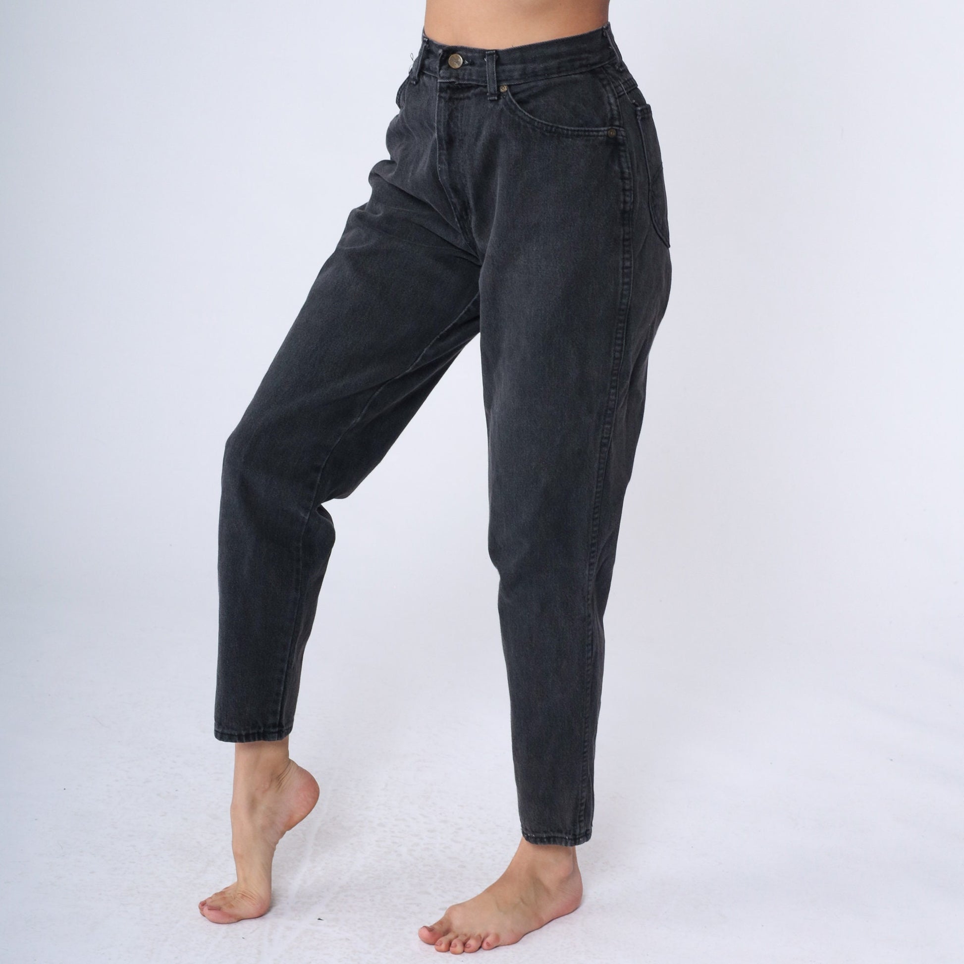 90s Black Tapered High-Waist Jeans Denim Mom Fit Small 28