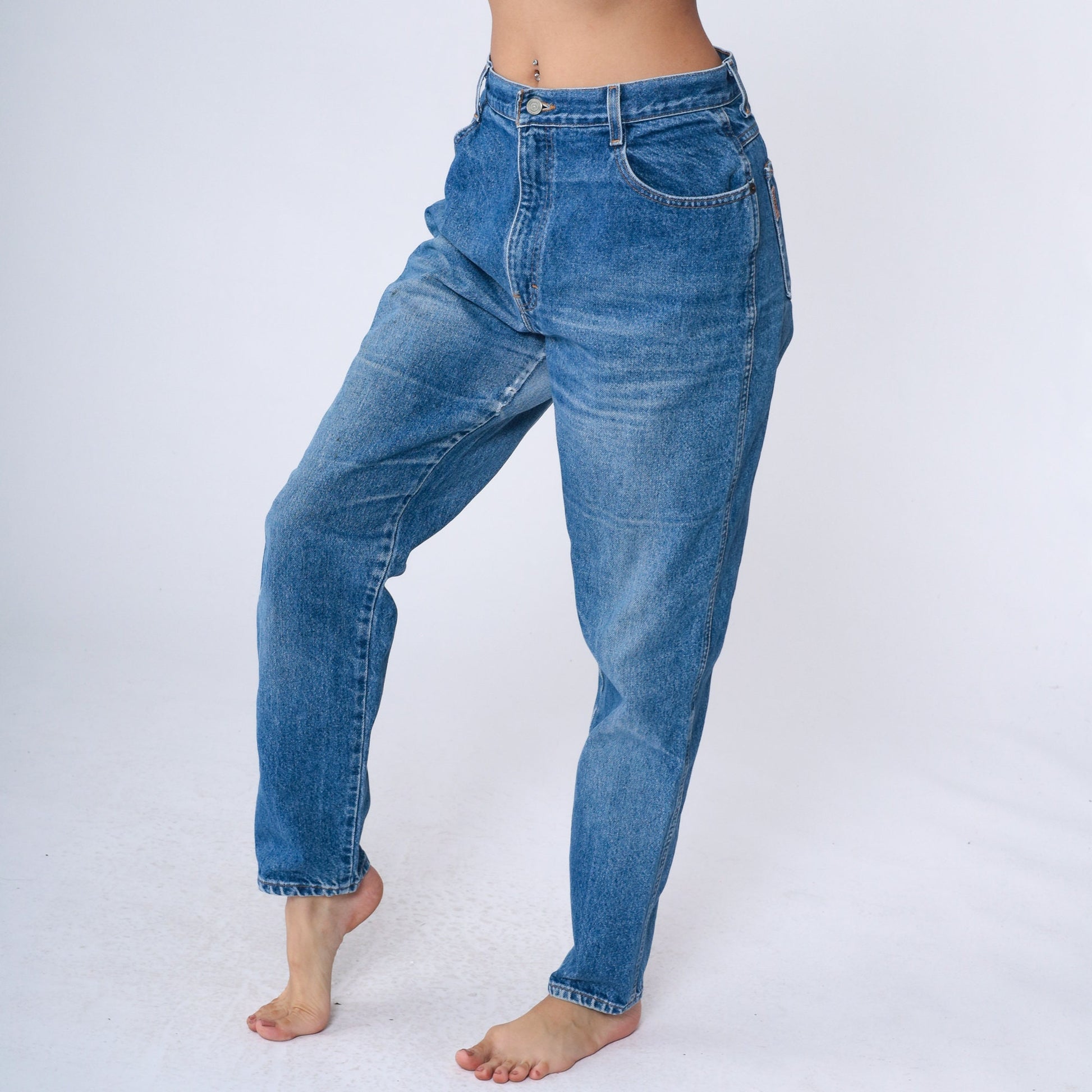 90s Gitano High Waisted Tapered Jeans Blue Denim Mom Jeans Large