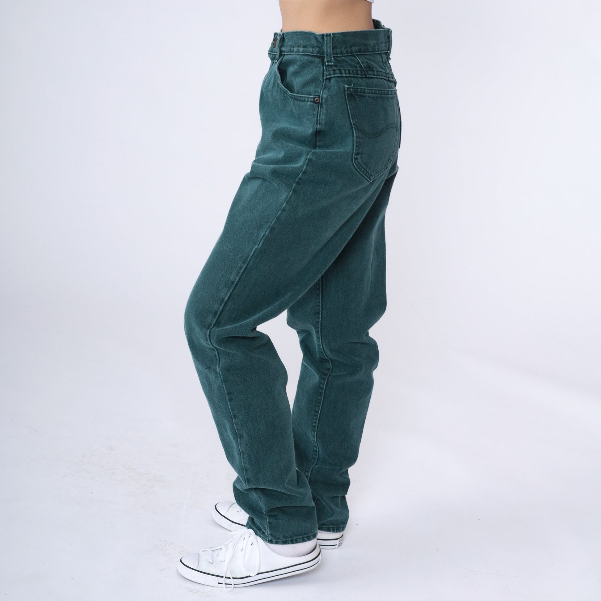 90s Lee Dark Green Tapered High-Waist Jeans Cotton Denim Small