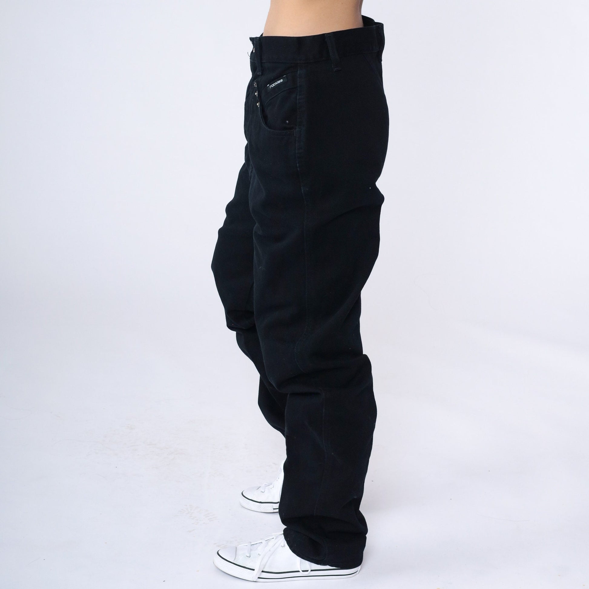 90s Rockies Black Denim High Waisted Tapered Jeans Yoke 29 Long