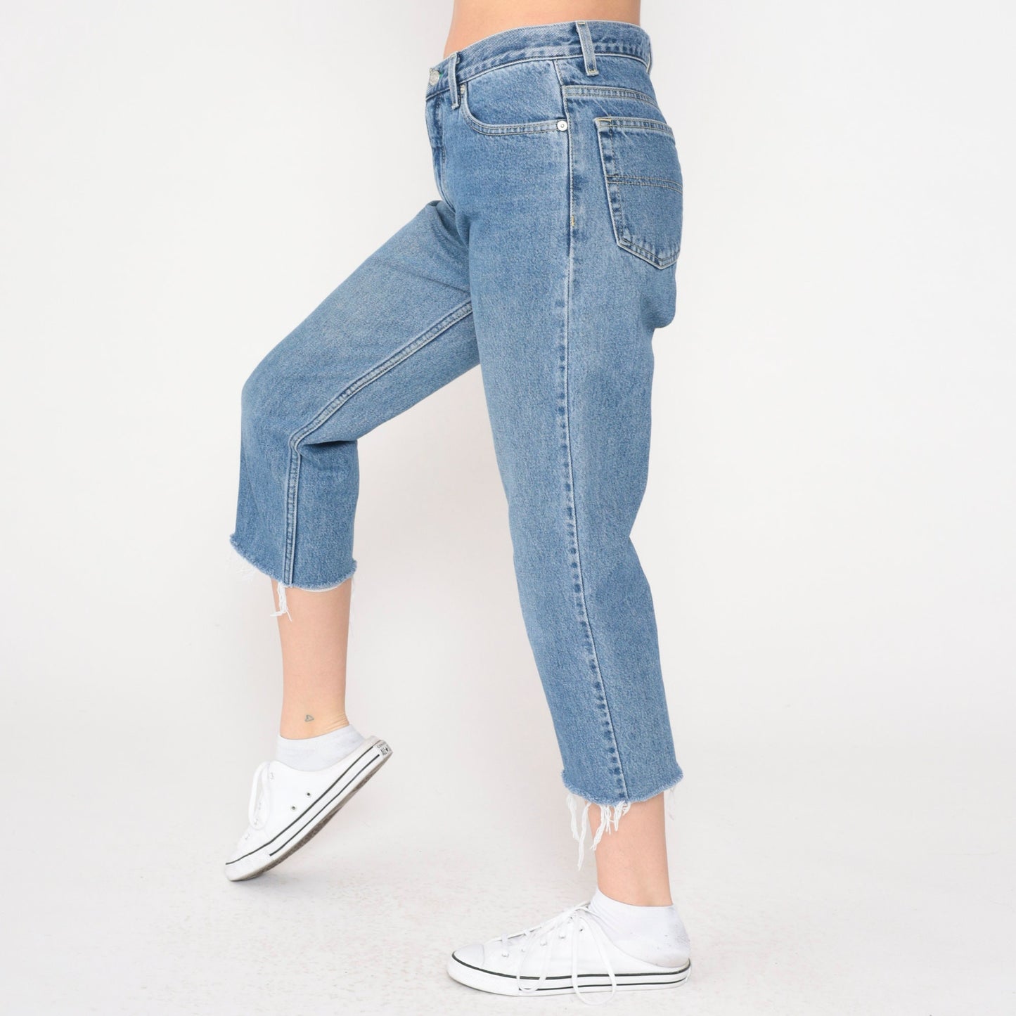 90s Tommy Hilfiger Cropped Cutoff Straight Leg Jeans Blue Denim Small