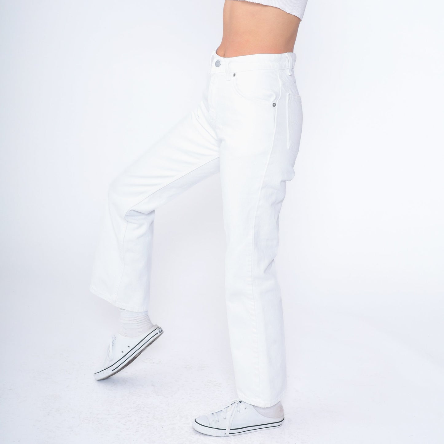 80s Levi's 917 White Denim Bootcut Jeans Orange Tab USA Made Small