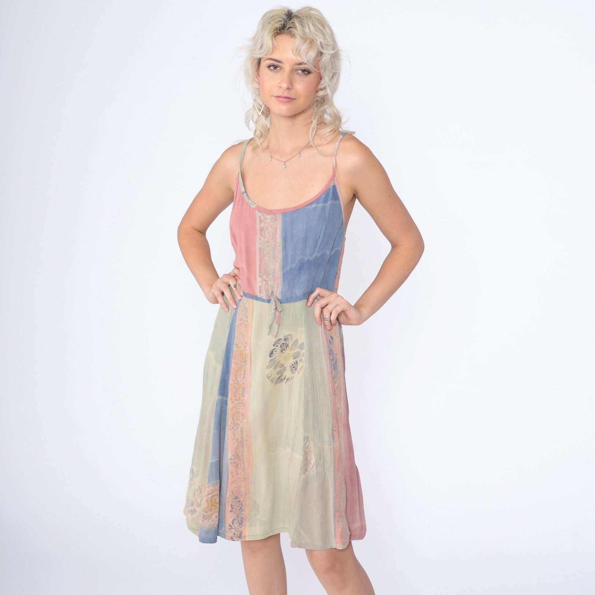 00s Hilo Hattie Tropical Floral Striped Sundress Multicolor Knee-Length Large L