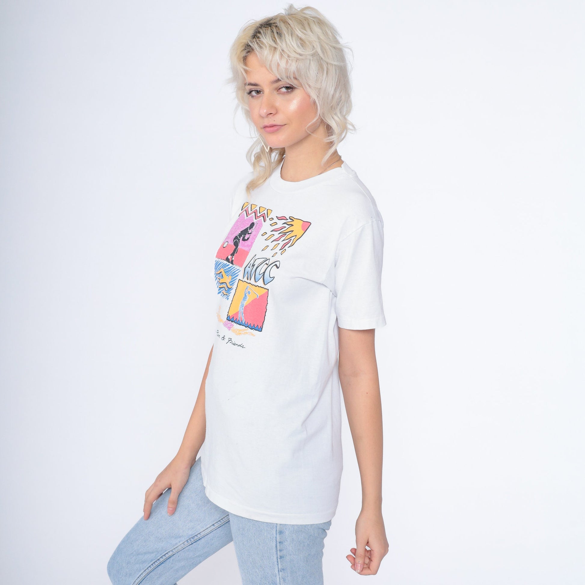90s ATCC Graphic T-Shirt Family Fun Friends Charity Tee White Small