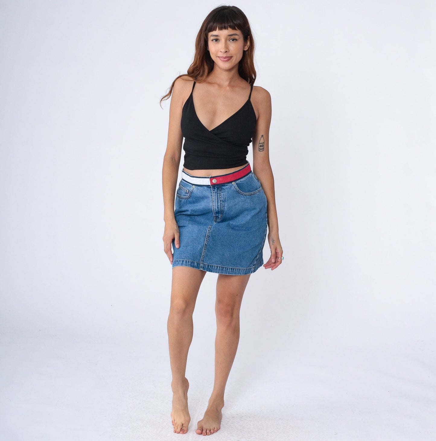 Tommy Hilfiger Y2K Denim Mini Skirt Blue High-Waisted Pencil Cut Medium 8
